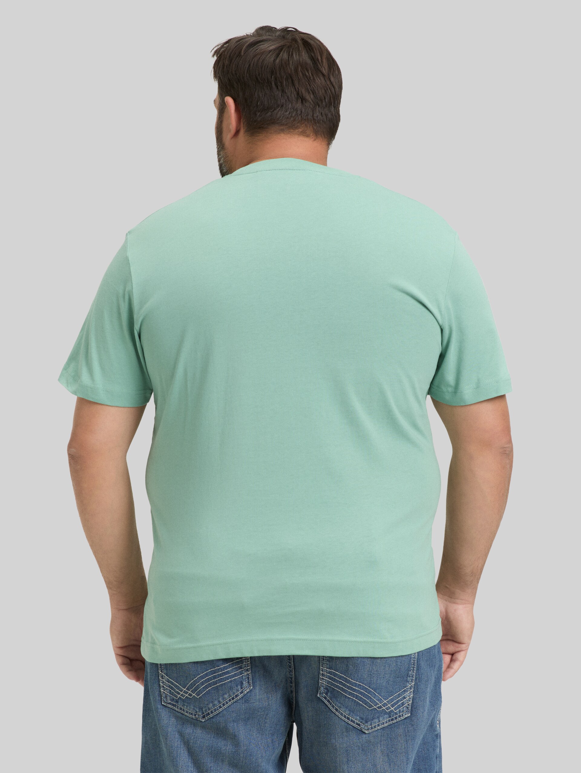 Plus Size - T-shirt with logo print - dust green - Neckline model-back view