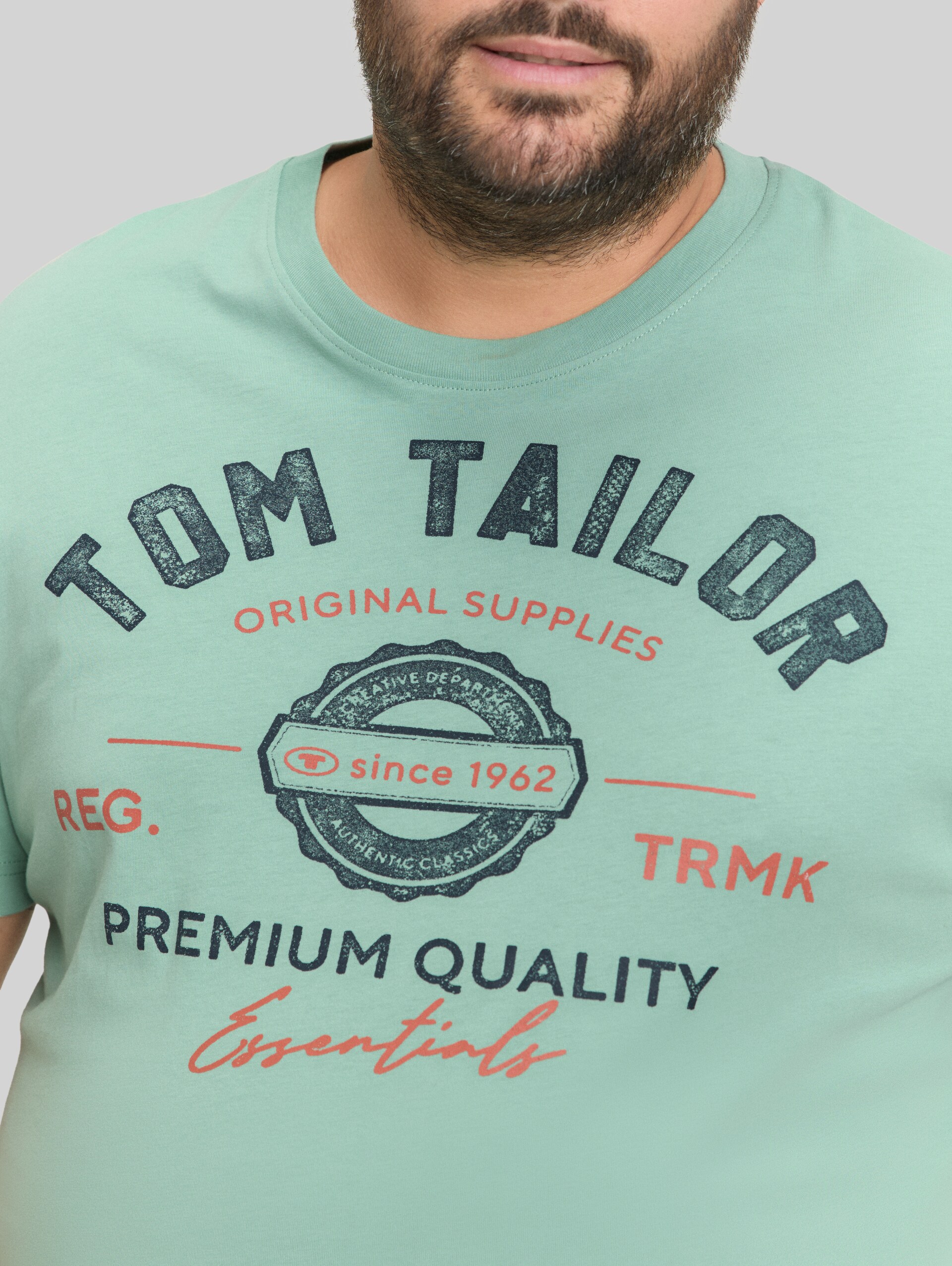 Plus Size - T-shirt with logo print - dust green - Detail model view