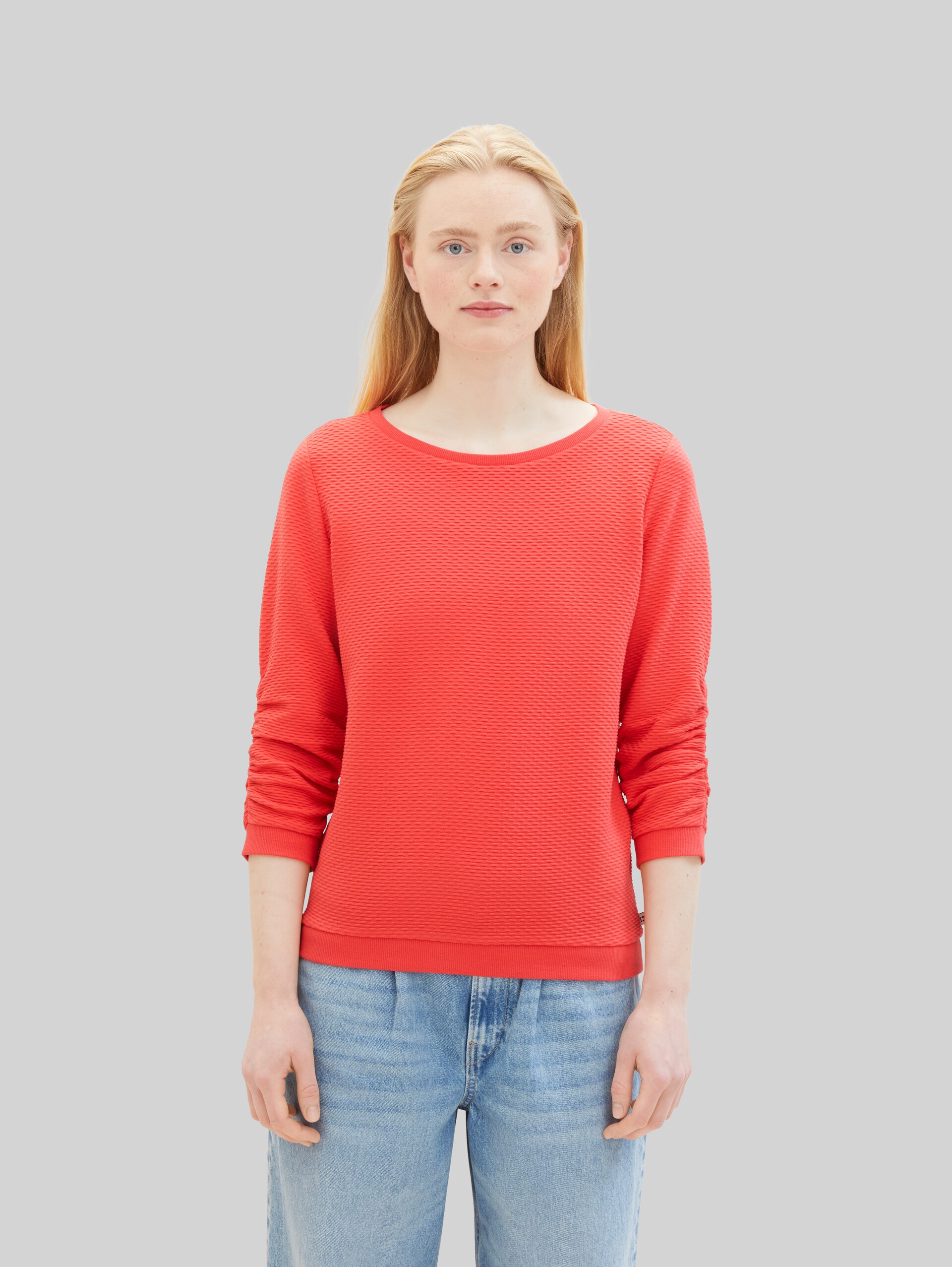 Sweatshirt met plooien - Plain Red - Nek model vooraanzicht