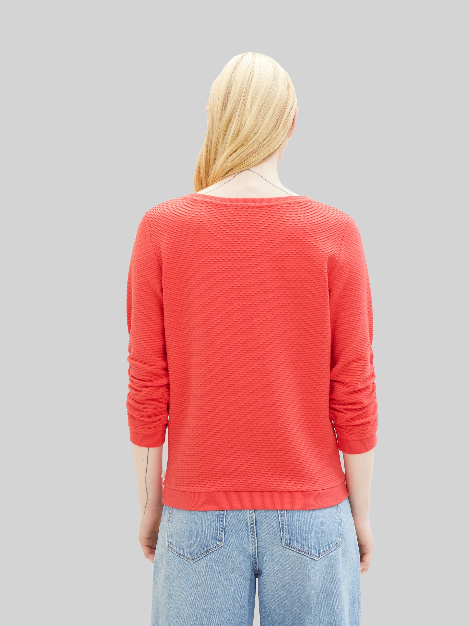 Sweatshirt met plooien - Plain Red - Neklijn model-achteraanzicht