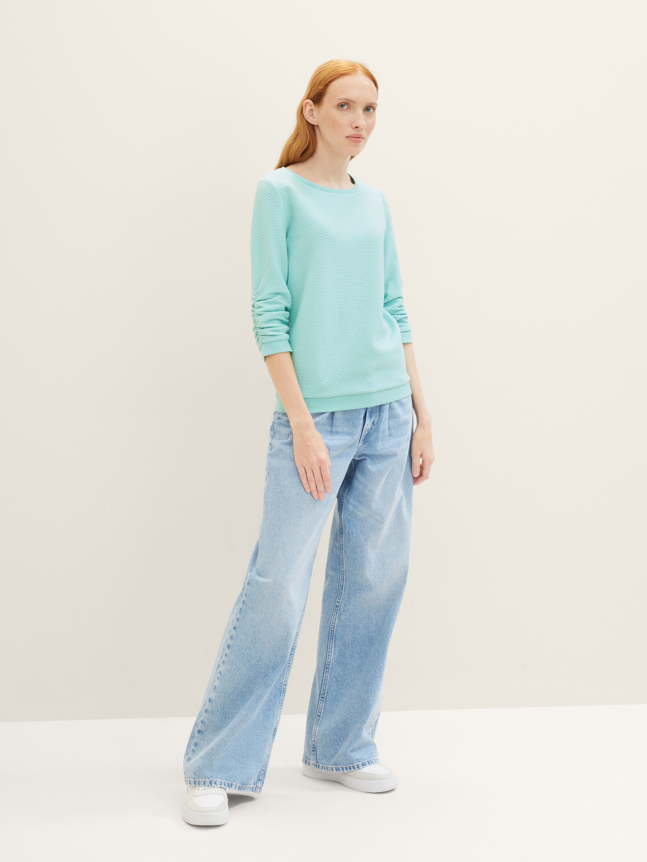 Sweat-shirt à fronces - pastel turquoise - Vue de face du modèle