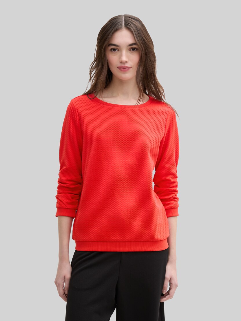 Sweatshirt with gathered sleeves by Denim Female, Scarlet Red