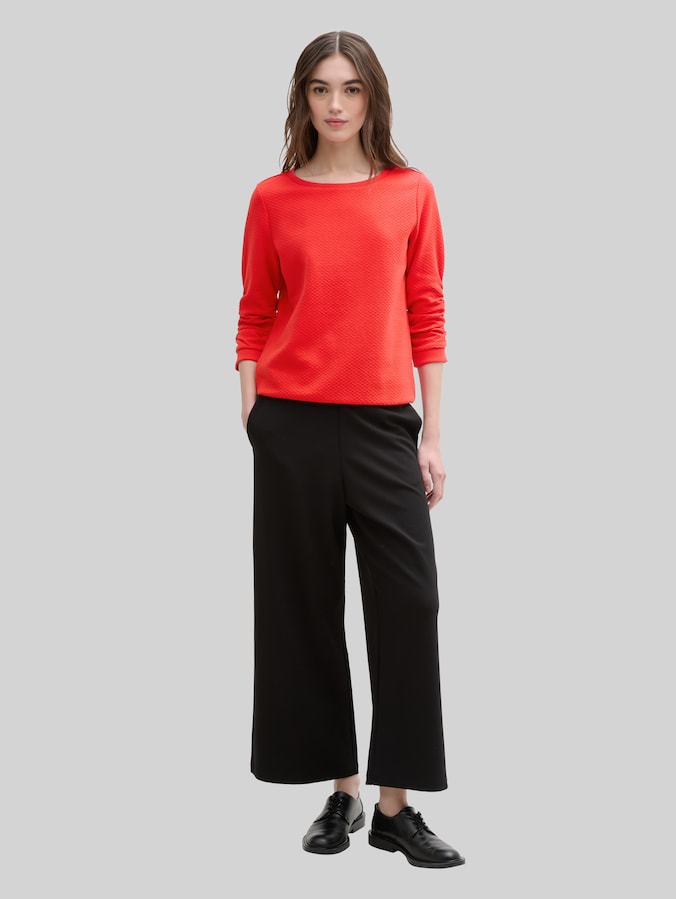 Sweatshirt with gathered sleeves by Denim Female, Scarlet Red