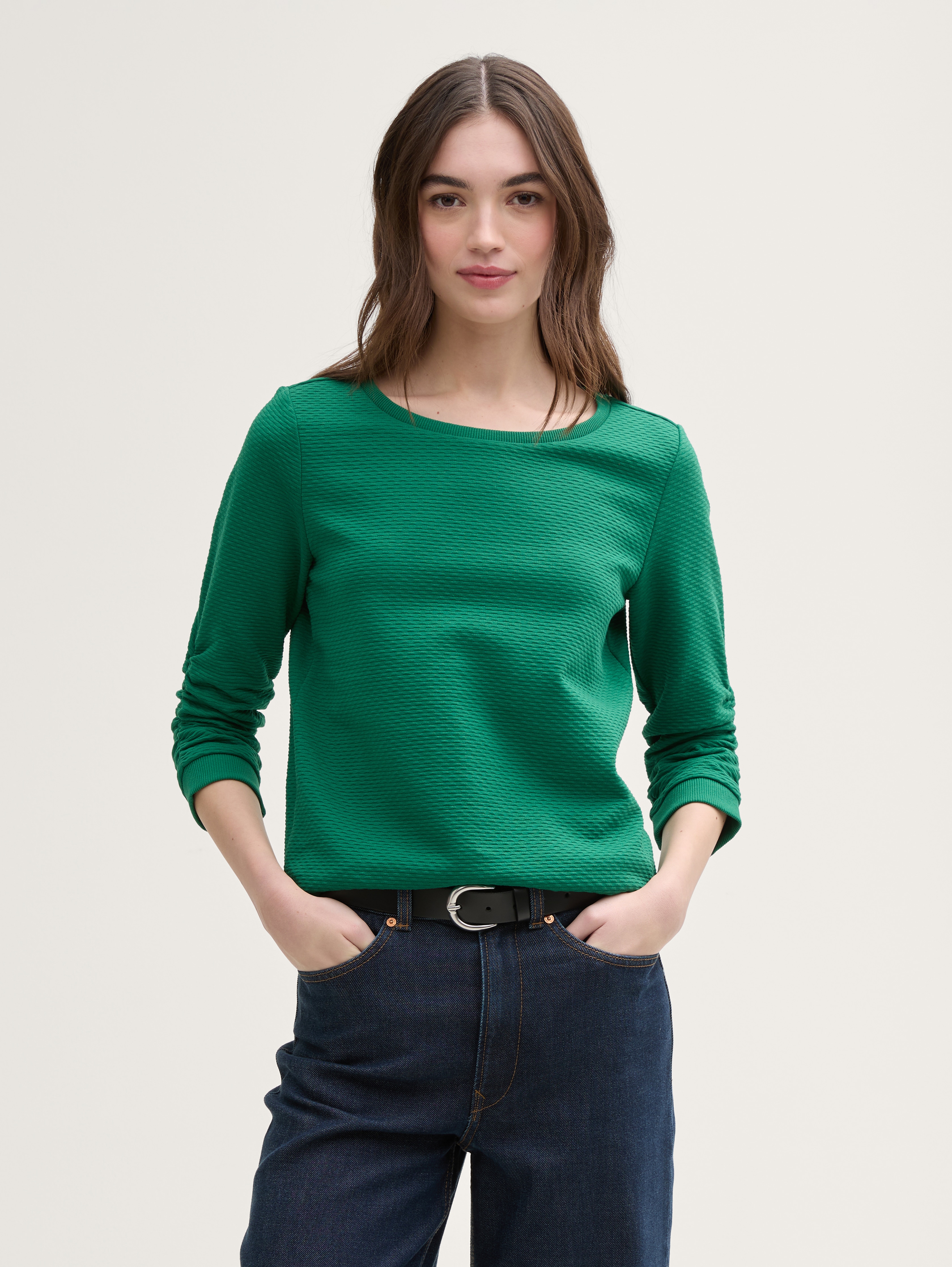 Sweatshirt mit Raffungen von Denim Female, Luscious Pine Green