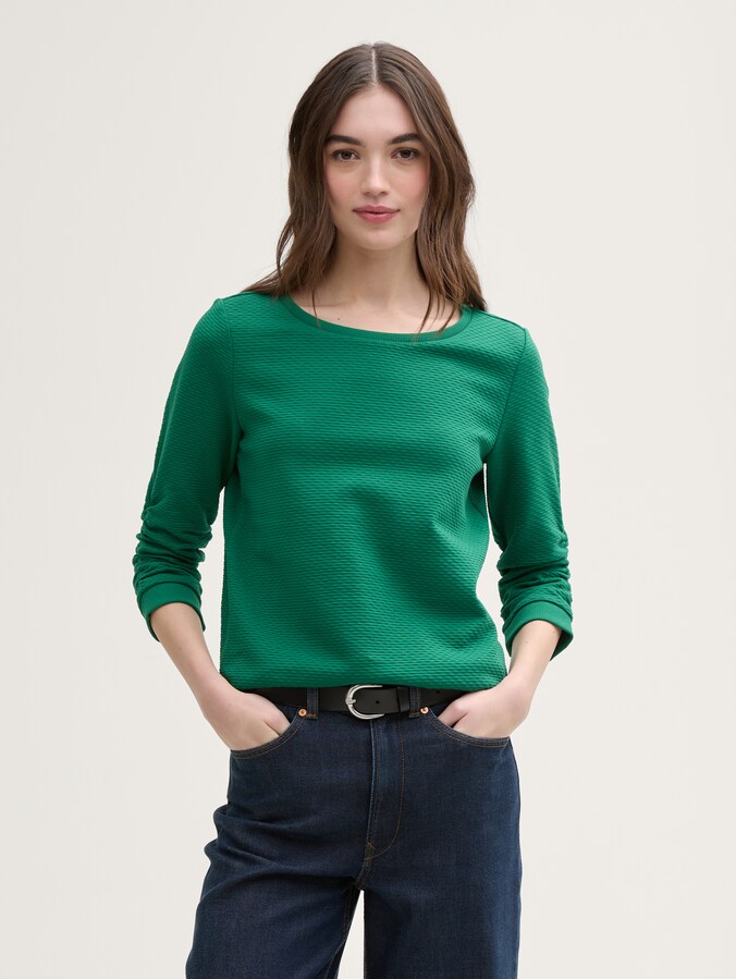 Sweatshirt with gathered sleeves by Denim Female, Luscious Pine Green