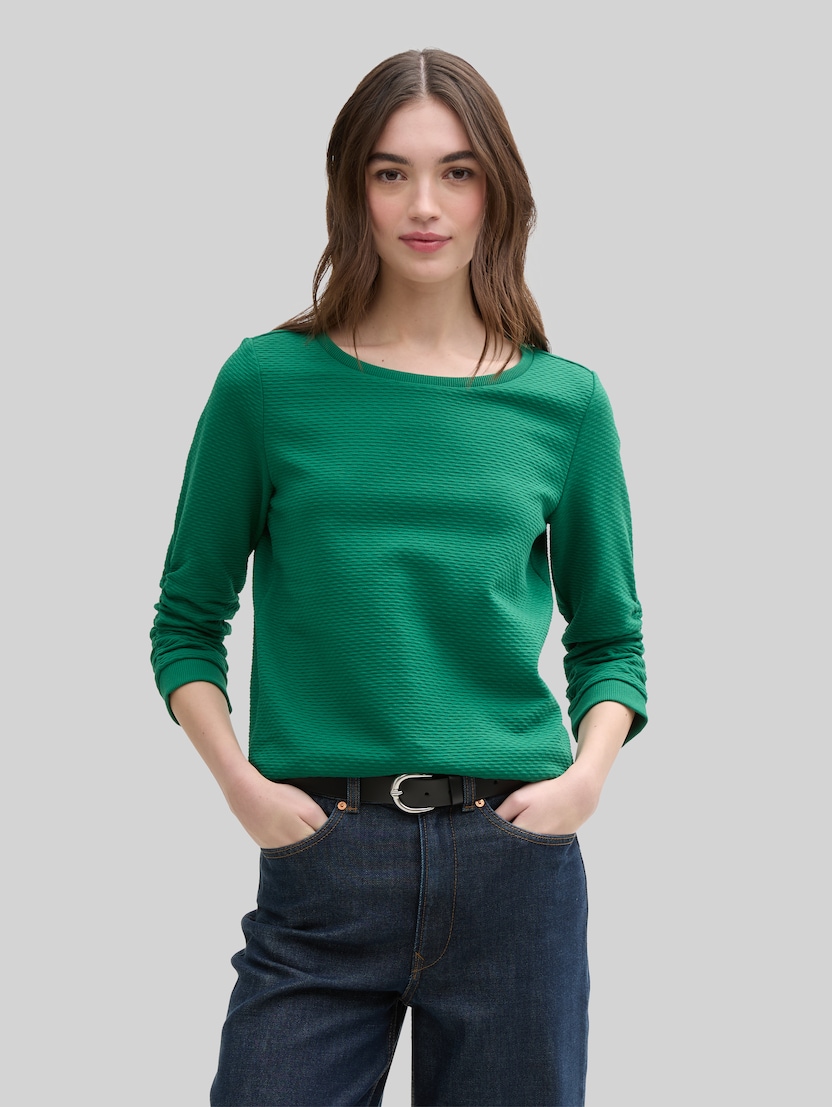 Sweatshirt with gathered sleeves by Denim Female, Luscious Pine Green