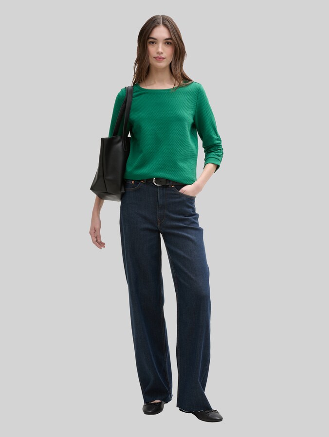 Sweatshirt with gathered sleeves by Denim Female, Luscious Pine Green