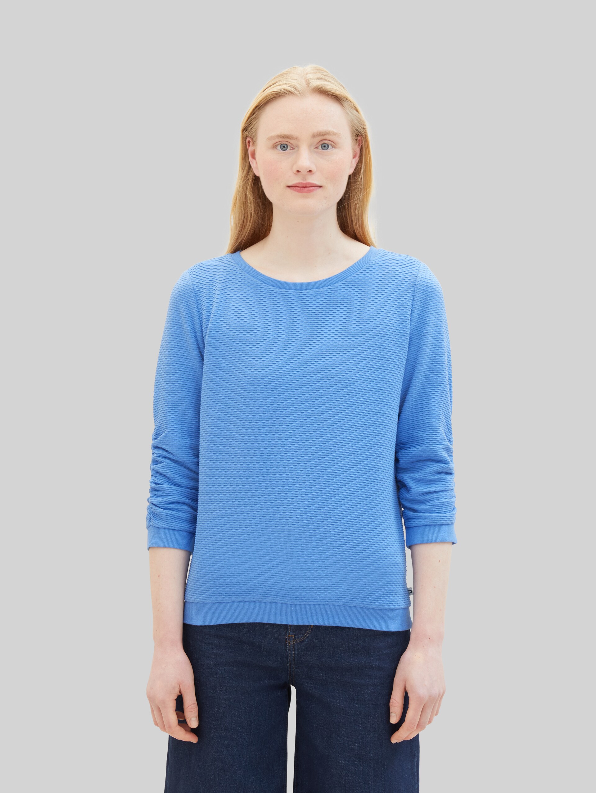 Sweatshirt met plooien - sicilian blue - Nek model vooraanzicht