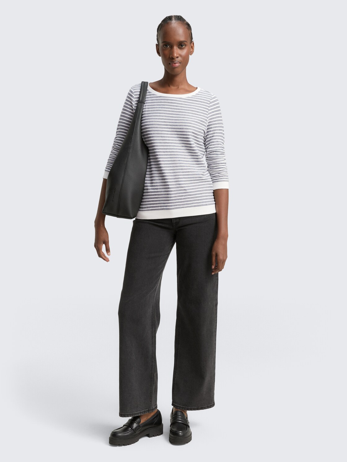 Sweatshirt mit Streifenmuster - blue white structured stripe - Model-Vorderansicht