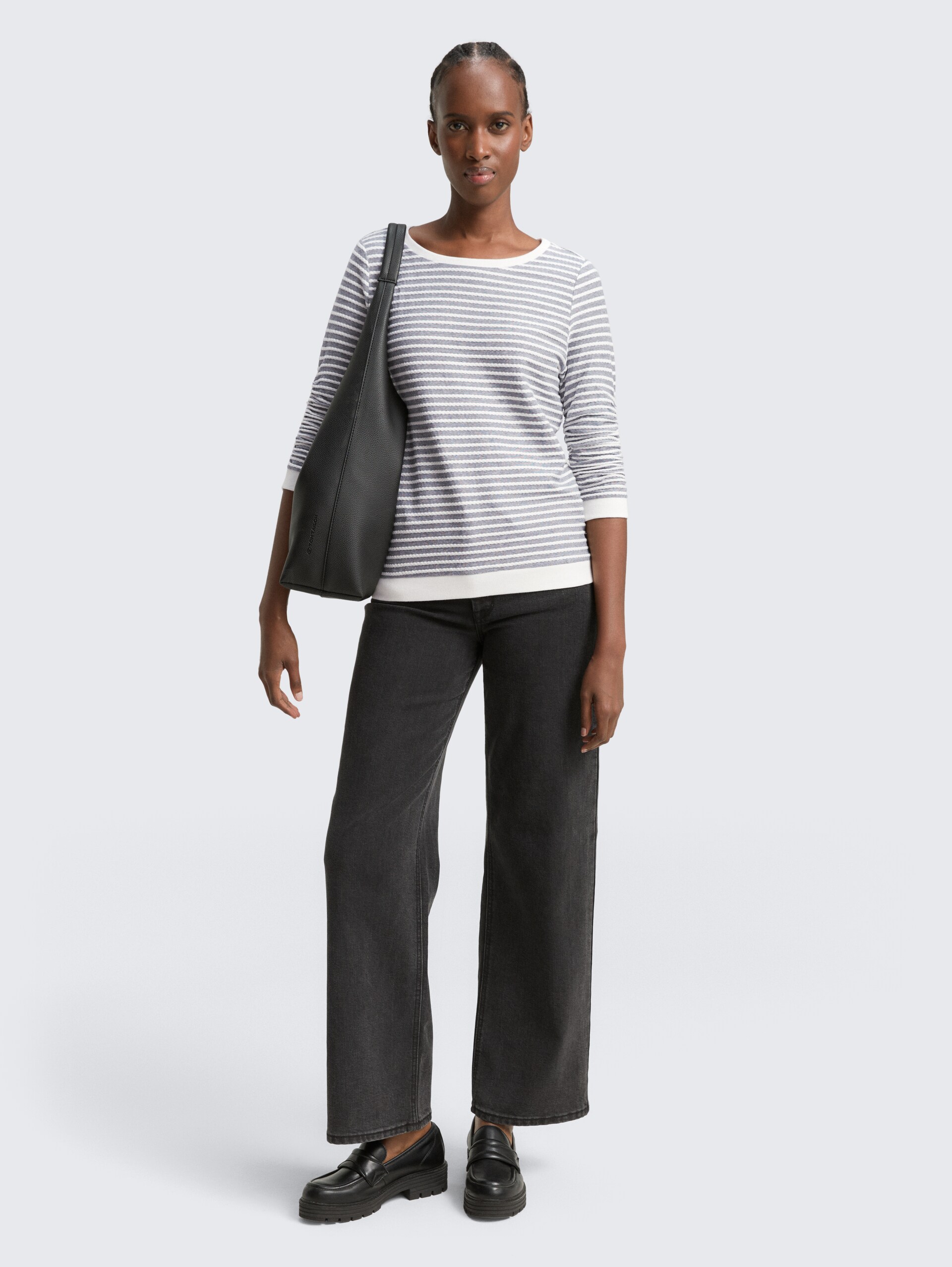 Sweatshirt mit Streifenmuster - blue white structured stripe - Model-Vorderansicht
