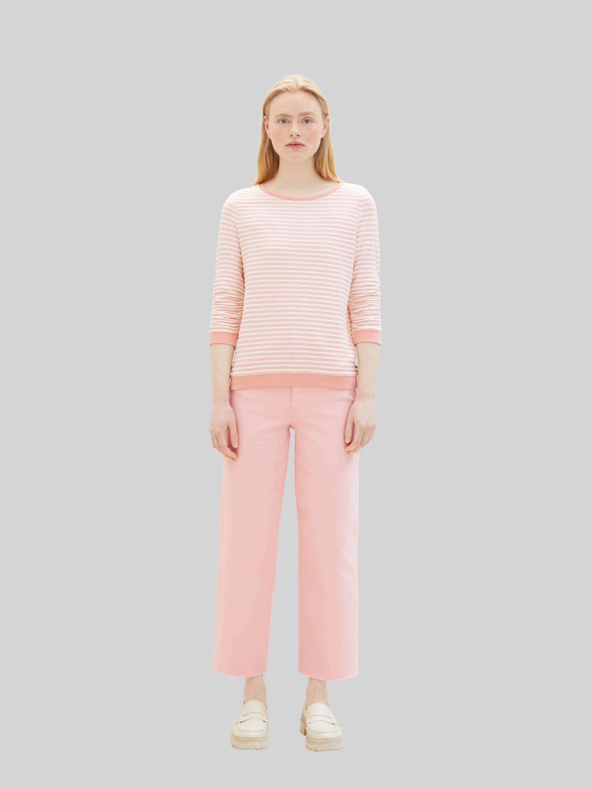 Sweat-shirt à rayures - rose white structure stripe - Vue de face du modèle