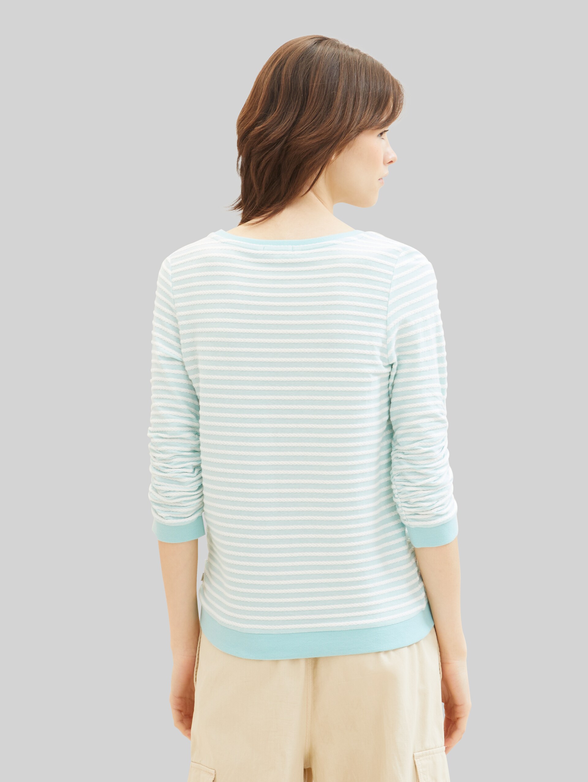 Sweatshirt mit Streifenmuster - mint white structured stripe - Auschnitt Model-Rückansicht