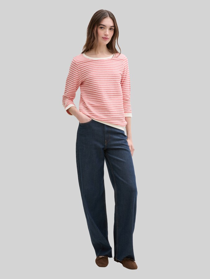 Sweatshirt with striped pattern by Denim Female, red white structure stripe