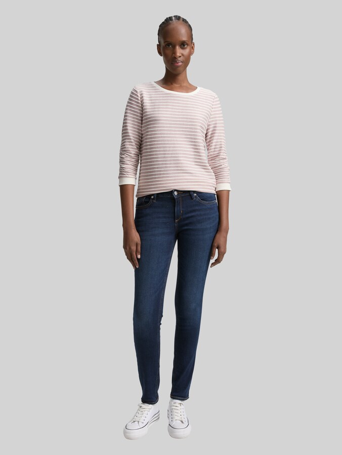Sweatshirt with striped pattern by Denim Female, rose white structured stripe