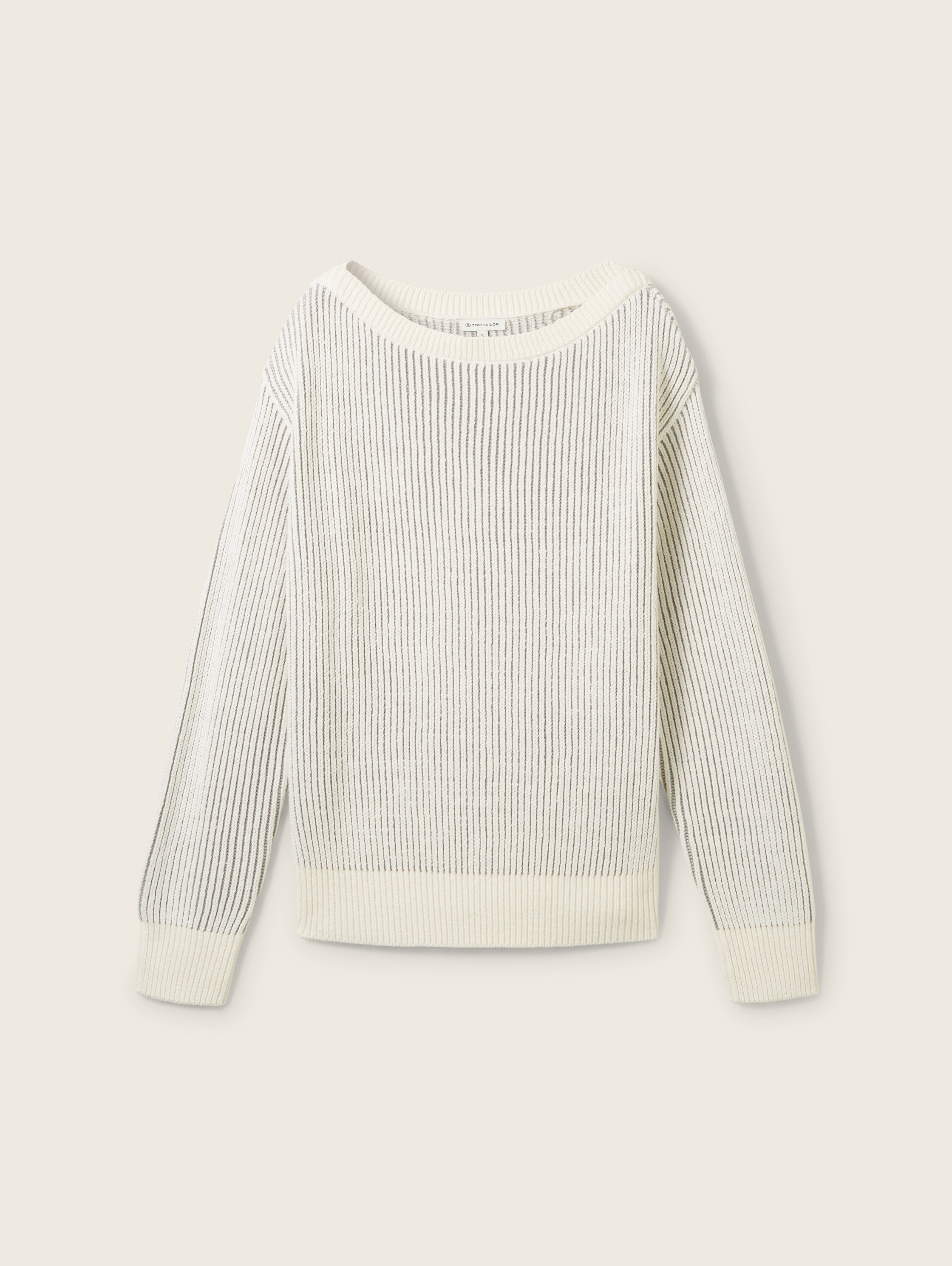 Strickpullover mit U-Boot Ausschnitt - weiß - 