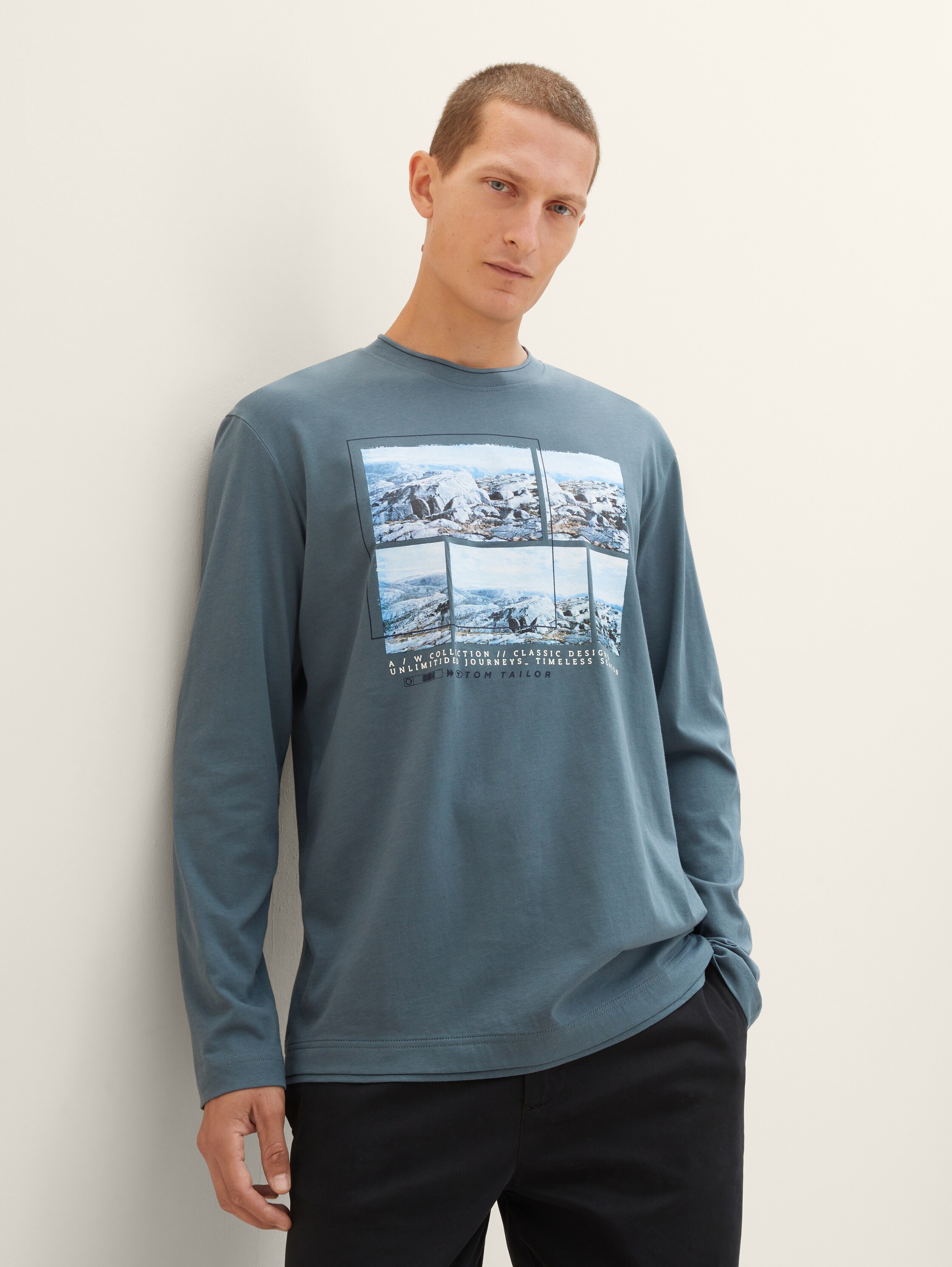 Langarmshirt mit Print - dusty dark teal