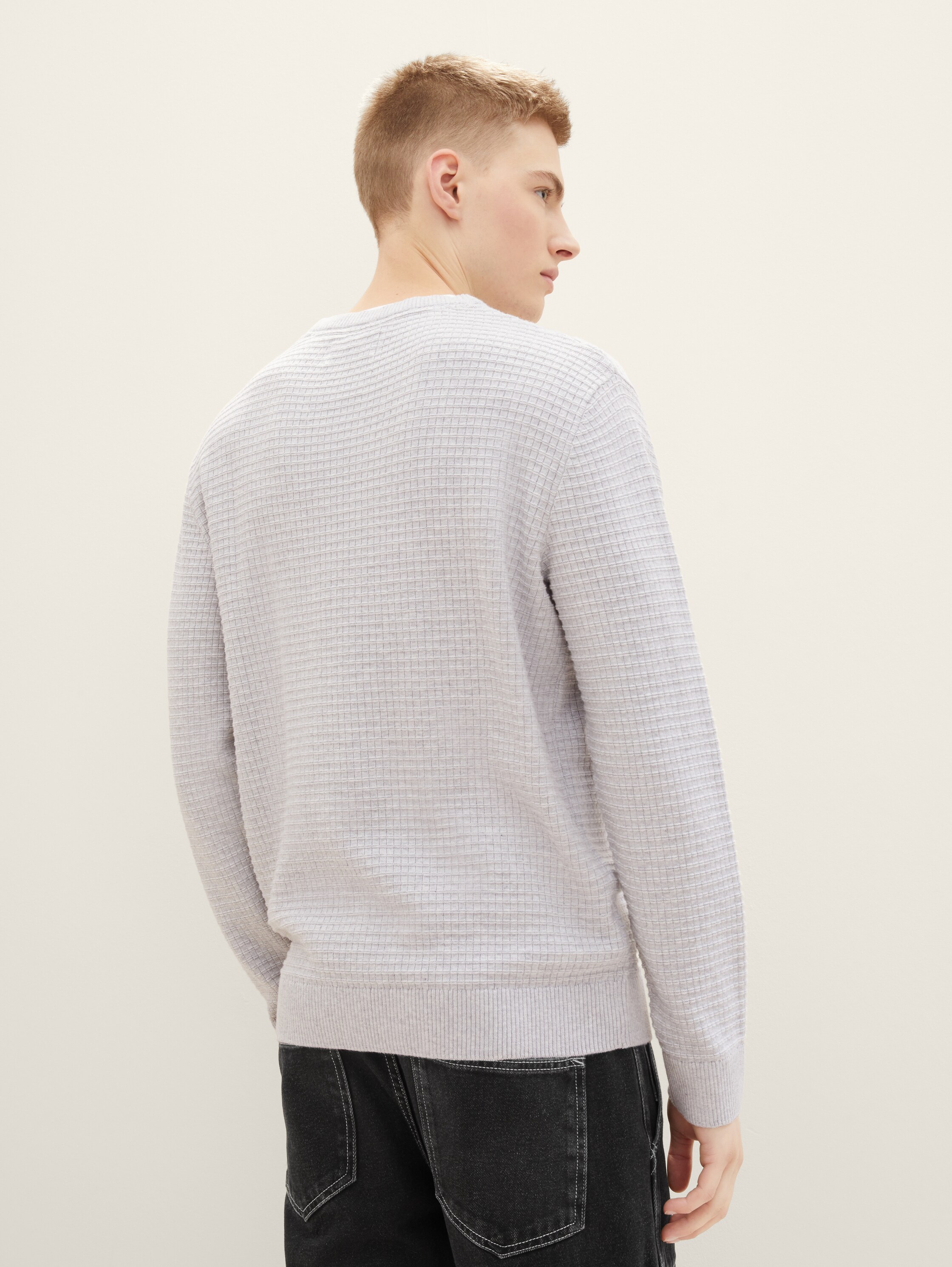 Gebreide trui met structuur - Light Stone Grey Melange