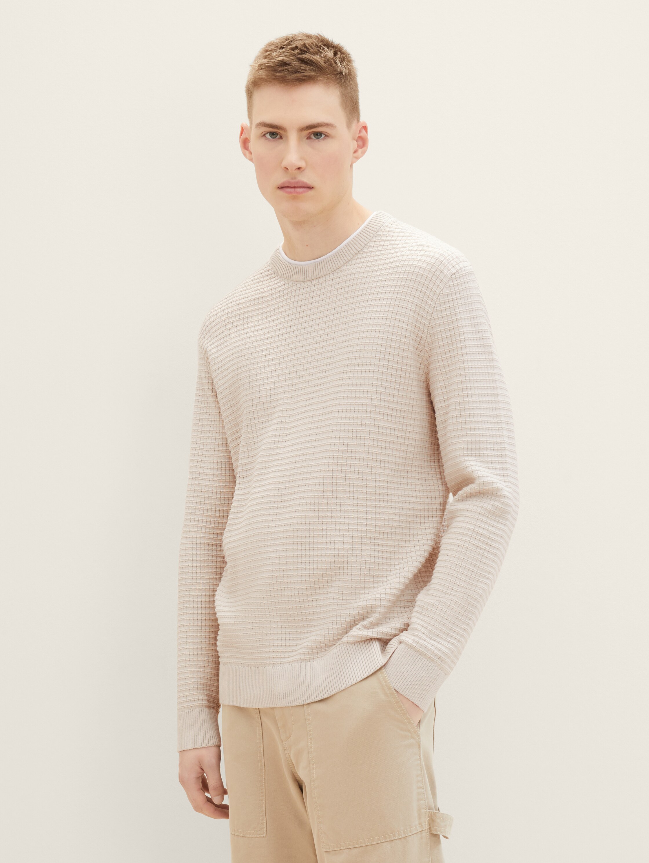 Gebreide trui met structuur - cold beige