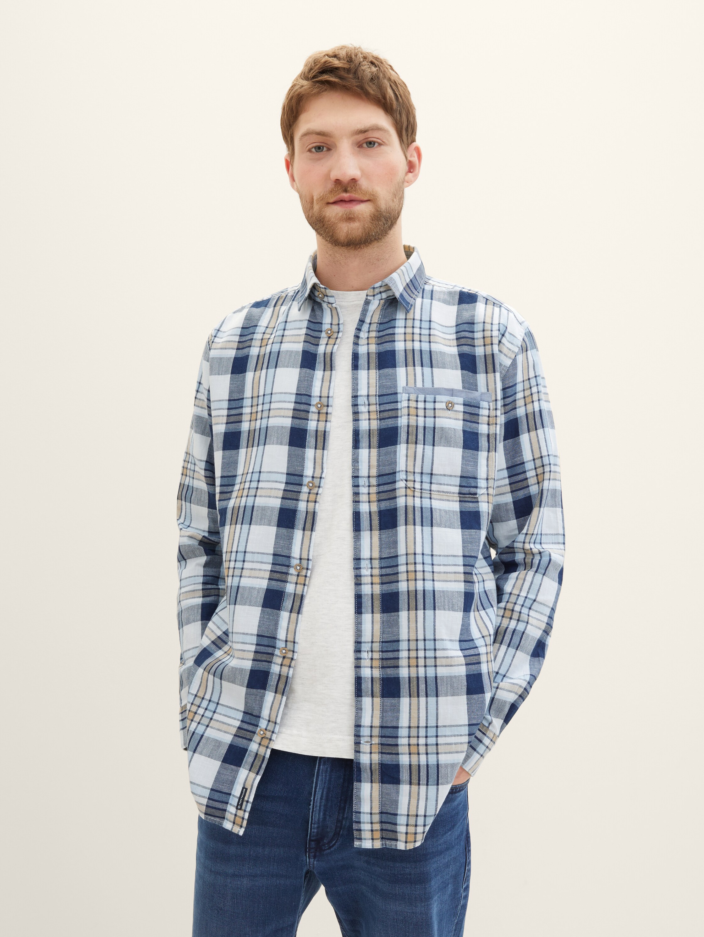 Hemd mit Karomuster - blue white beige indigo check