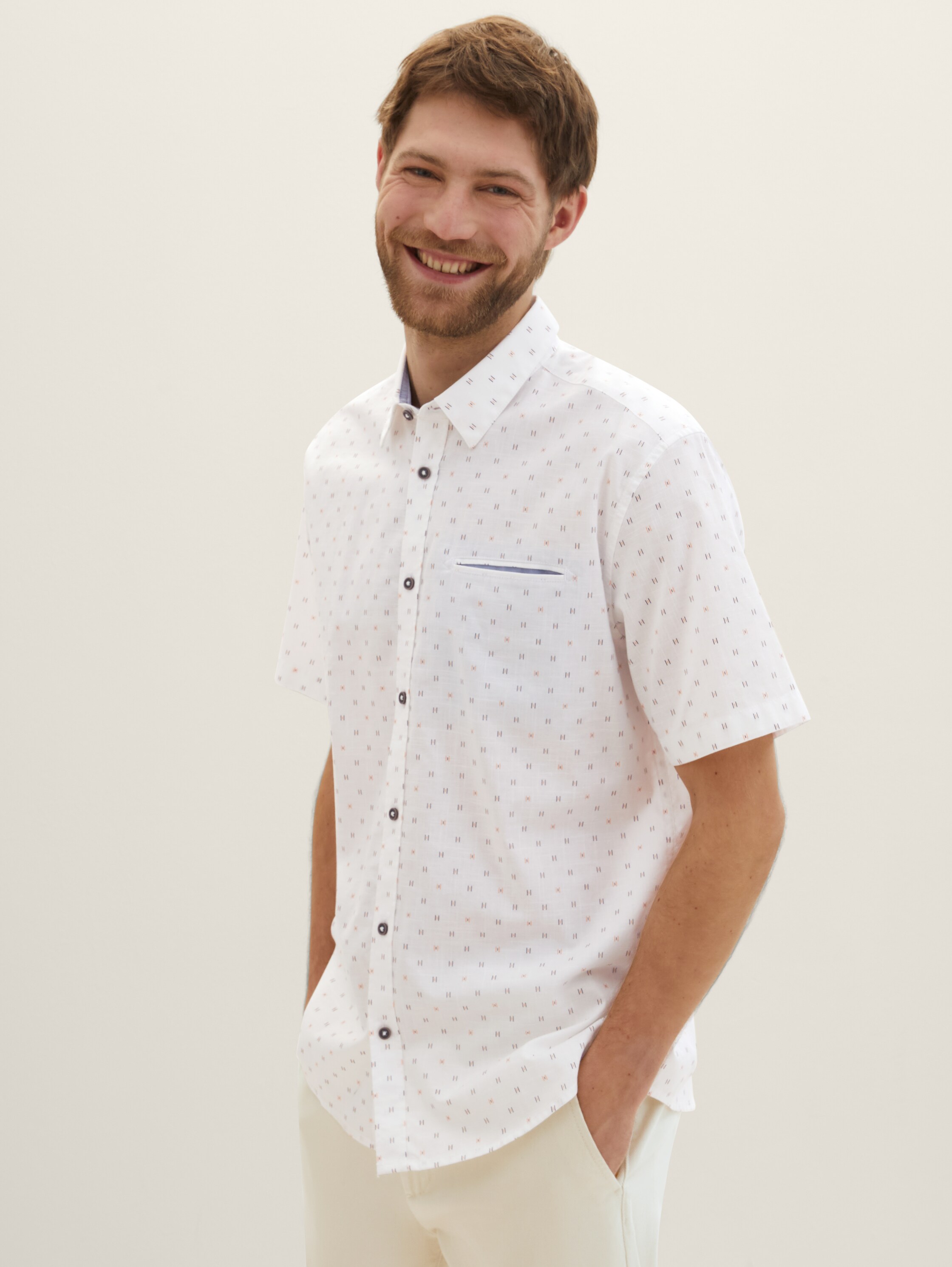 Kurzarmhemd mit Print - white stripe design