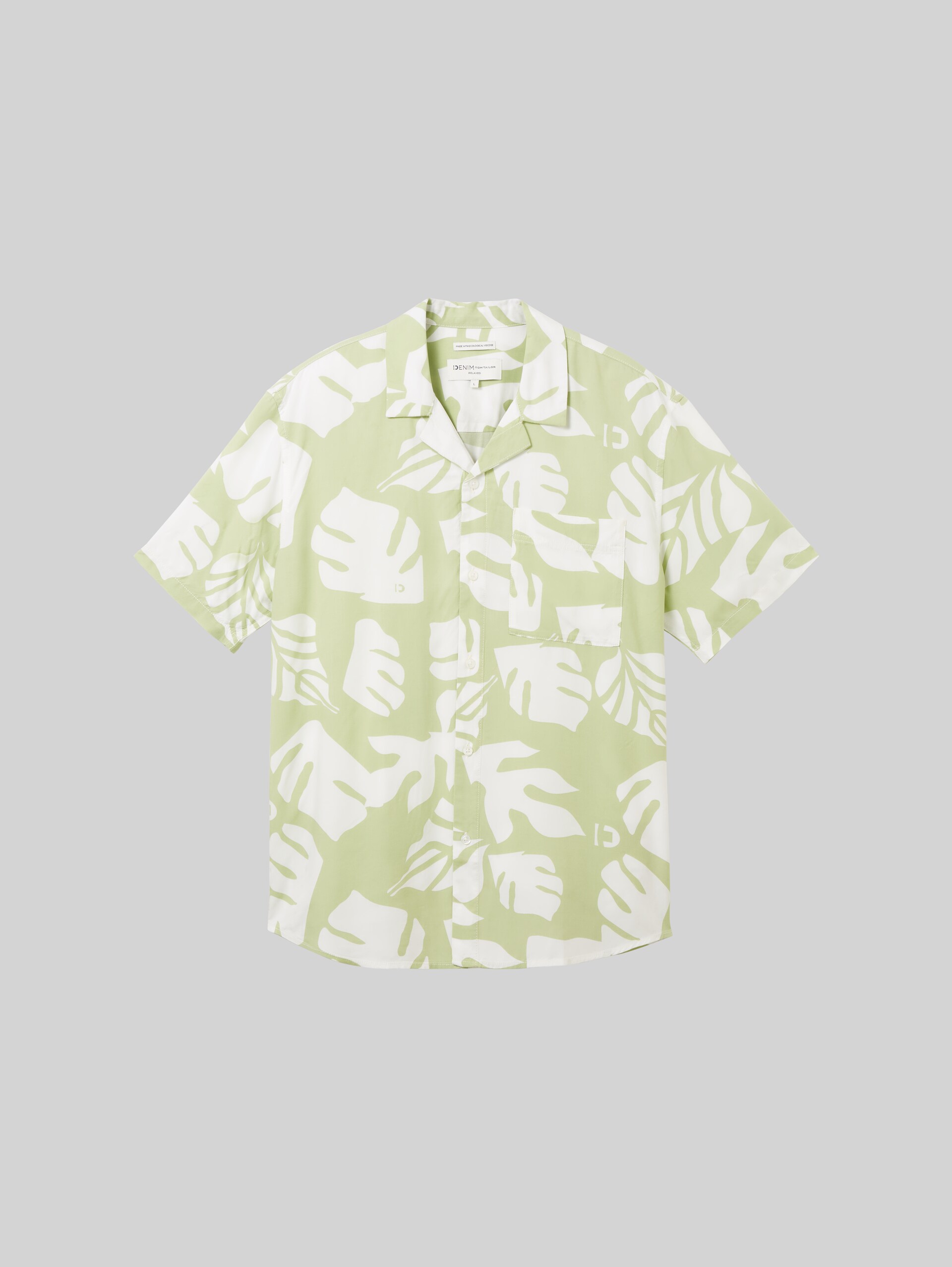 Chemise décontractée avec imprimé allover - green white big leaves print - Vue de face du produit