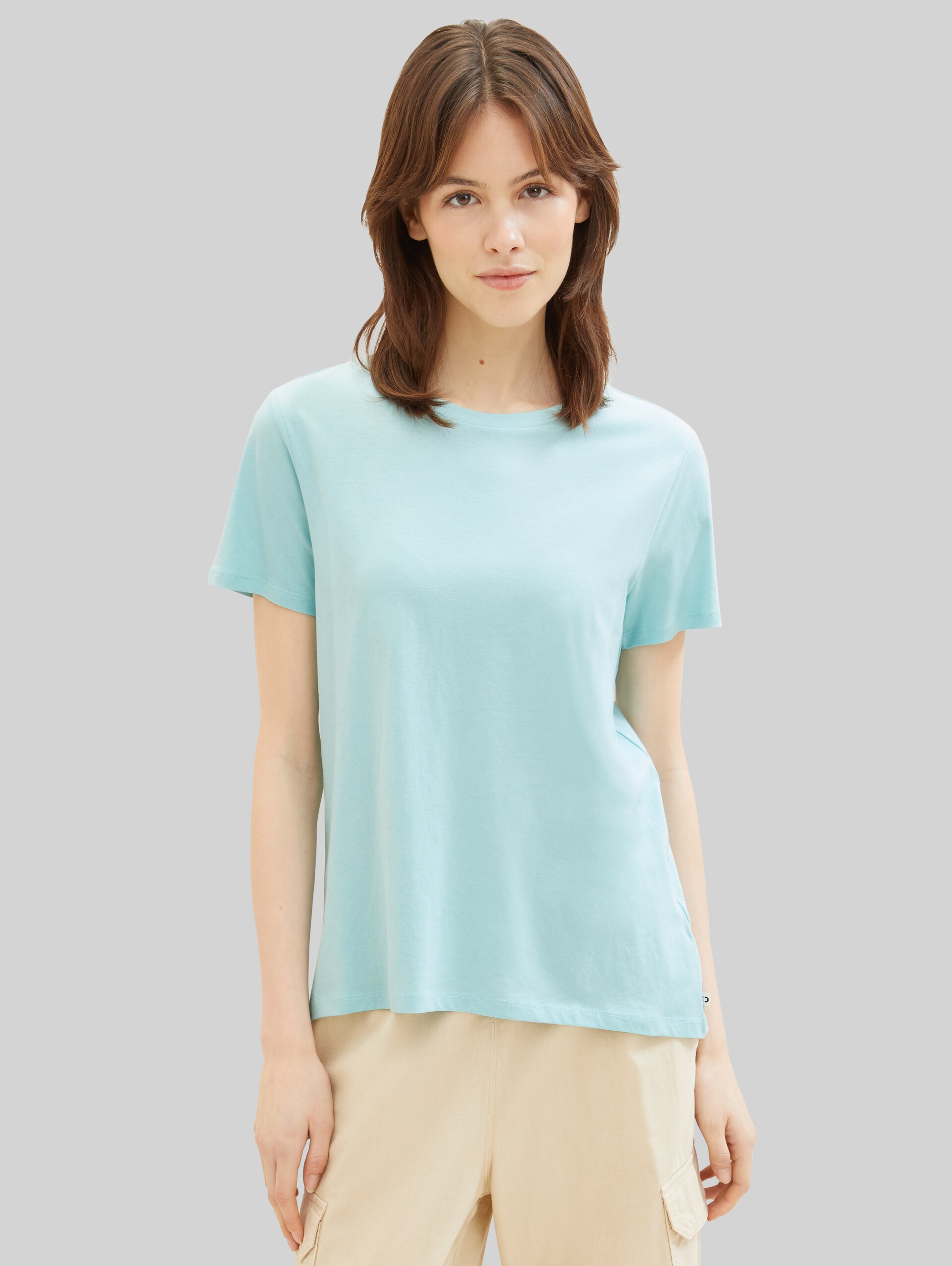 T-shirt loose fit en coton - pastel turquoise - Découpe Vue de face du modèle