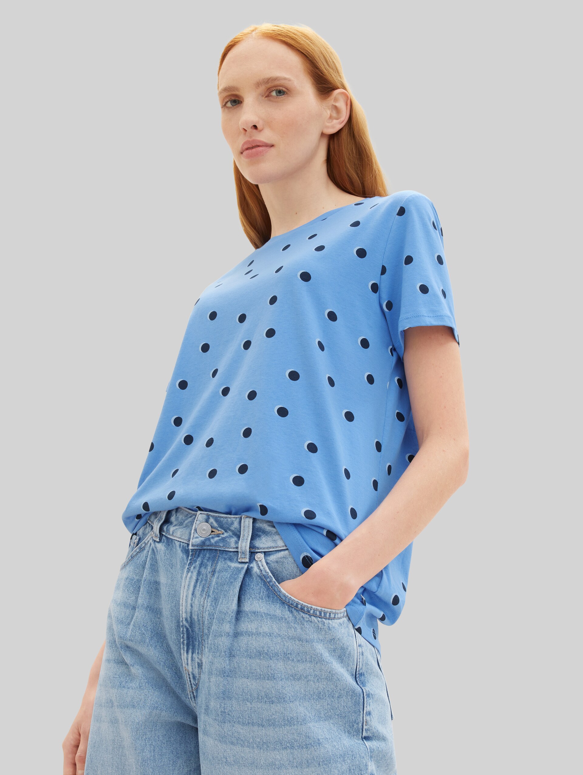Loose Fit T-Shirt aus Baumwolle - blue dot print