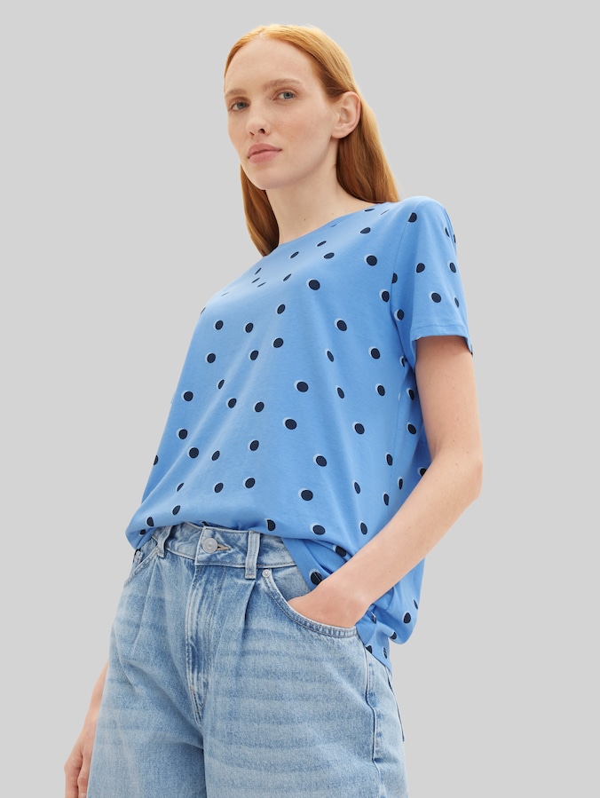 Loose Fit T-Shirt aus Baumwolle von Denim Female, blue dot print