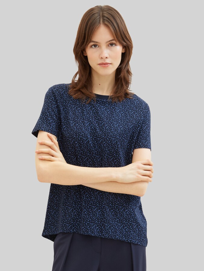 Loose Fit T-Shirt aus Baumwolle von Denim Female, navy blue structure print