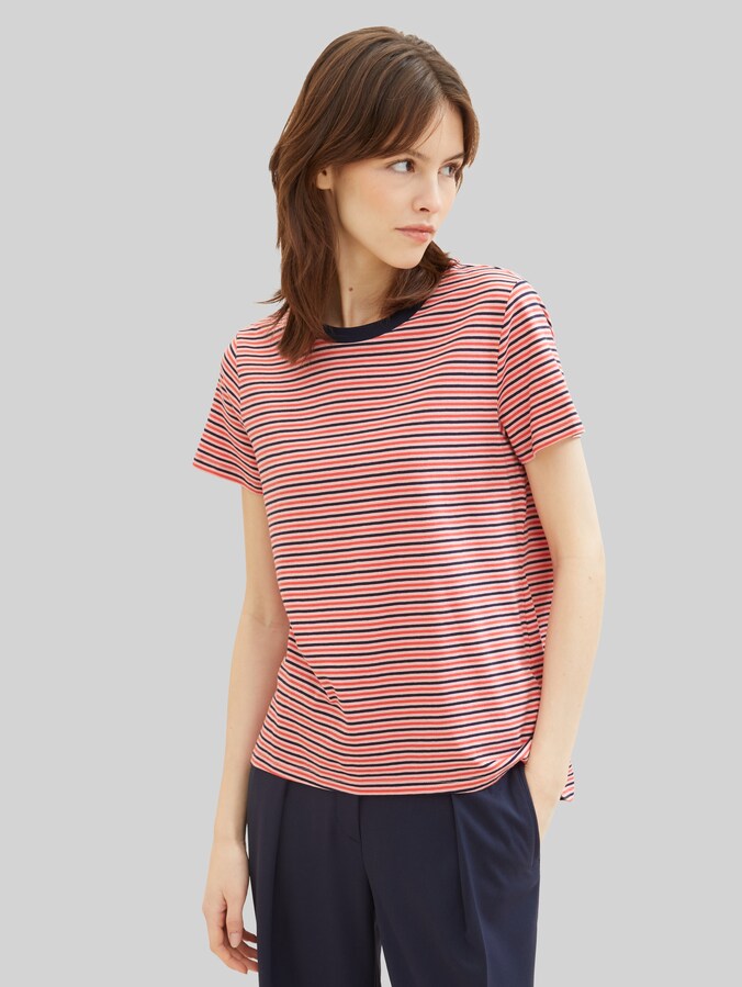 Loose Fit T-Shirt aus Baumwolle von Denim Female, rose navy red stripe