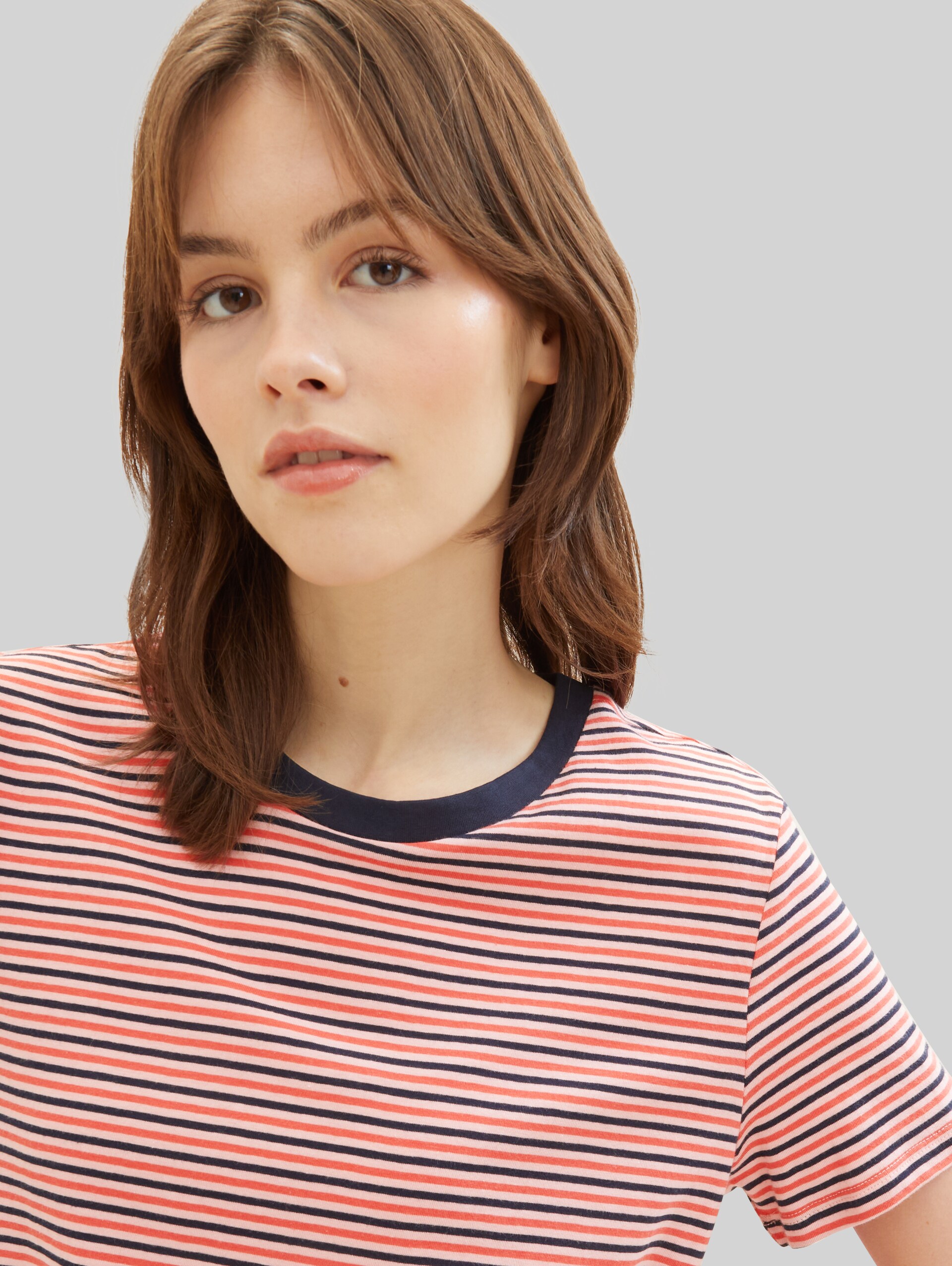 T-shirt loose fit en coton - rose navy red stripe - Vue détaillée du modèle