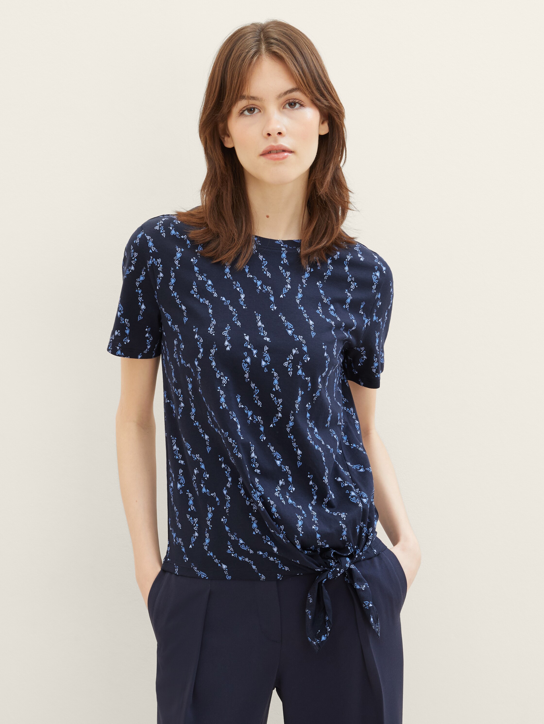 T-Shirt mit Knoten-Detail - navy mid blue heart print