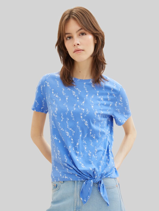 T-shirt avec détail noué par Denim Female, mid blue white heart print