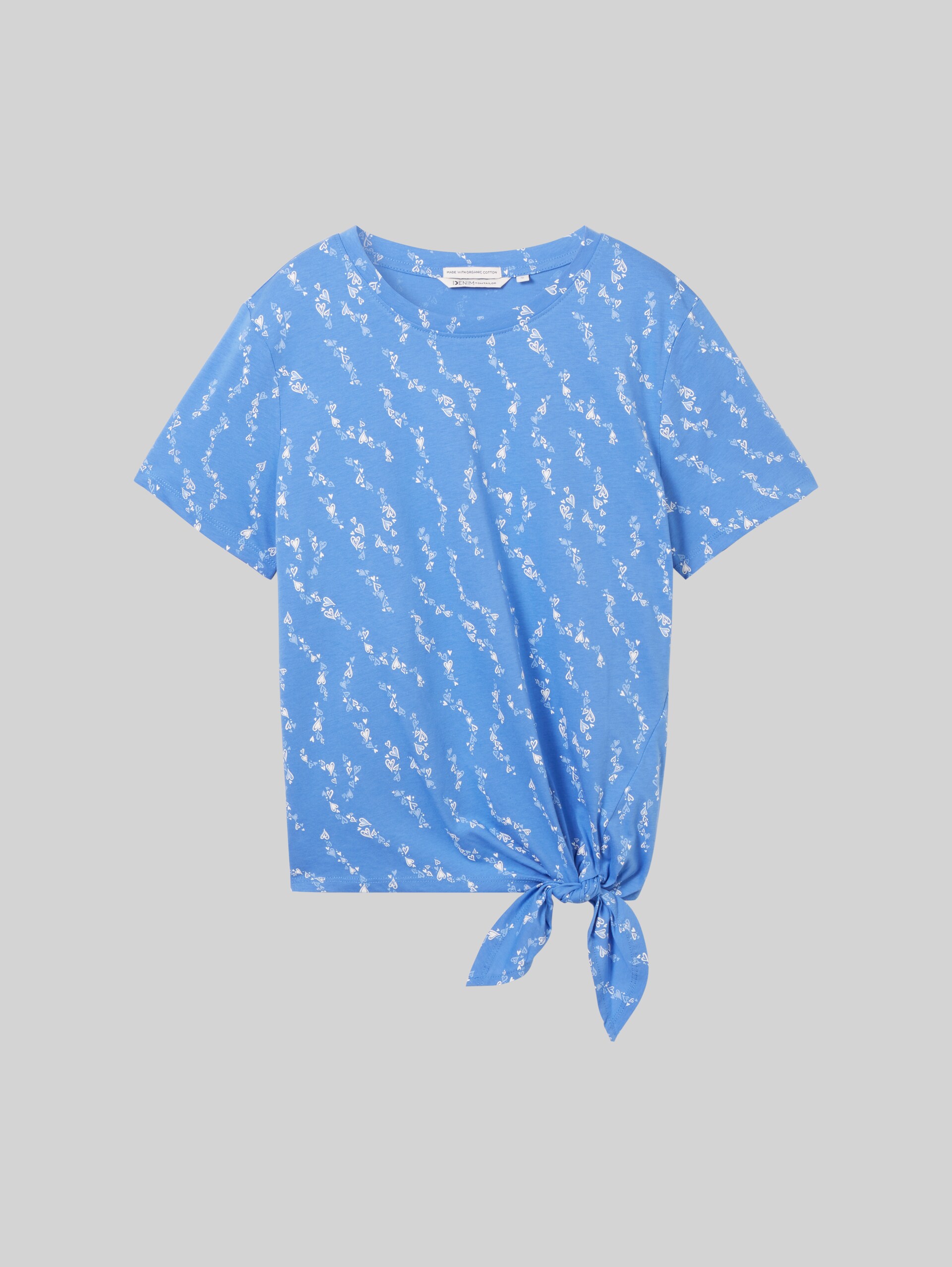 T-Shirt mit Knoten-Detail - mid blue white heart print - Vorder-Produkt-Ansicht