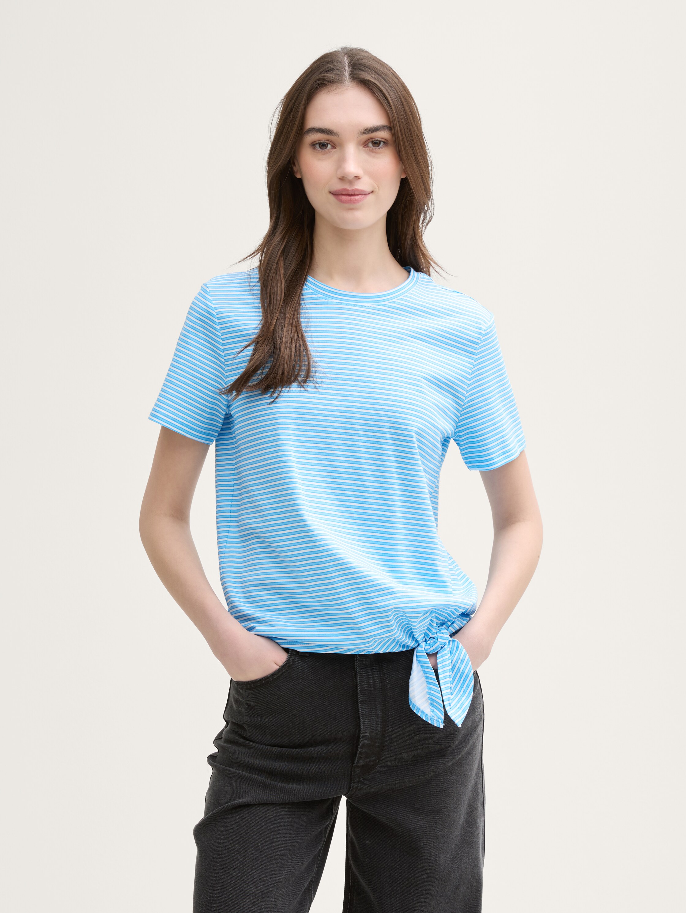 T-Shirt mit Knoten-Detail - blue_white_stripe - 
