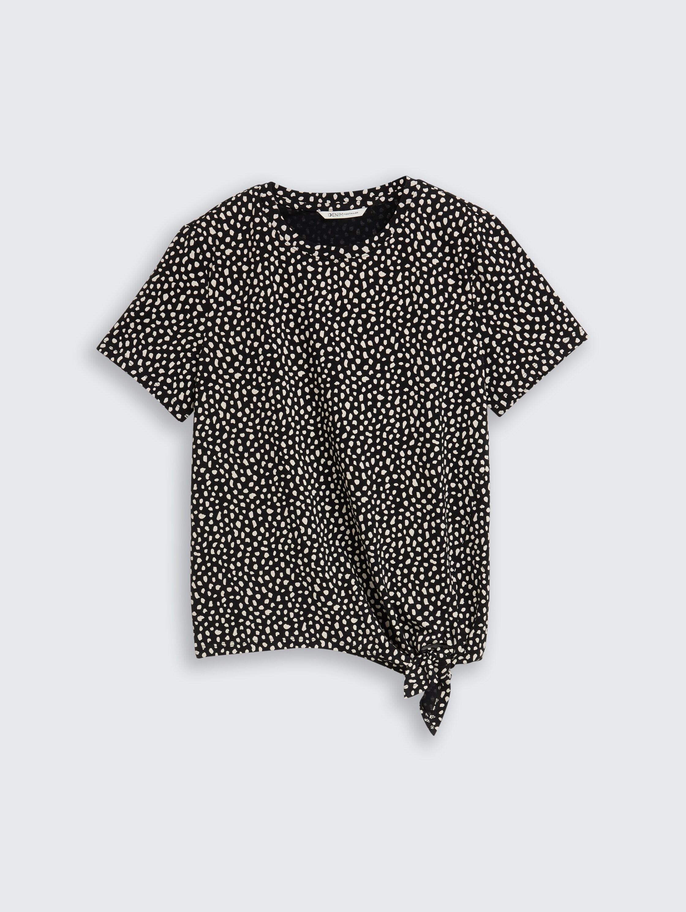 T-Shirt mit Knoten-Detail - black_white_dotted_print - 