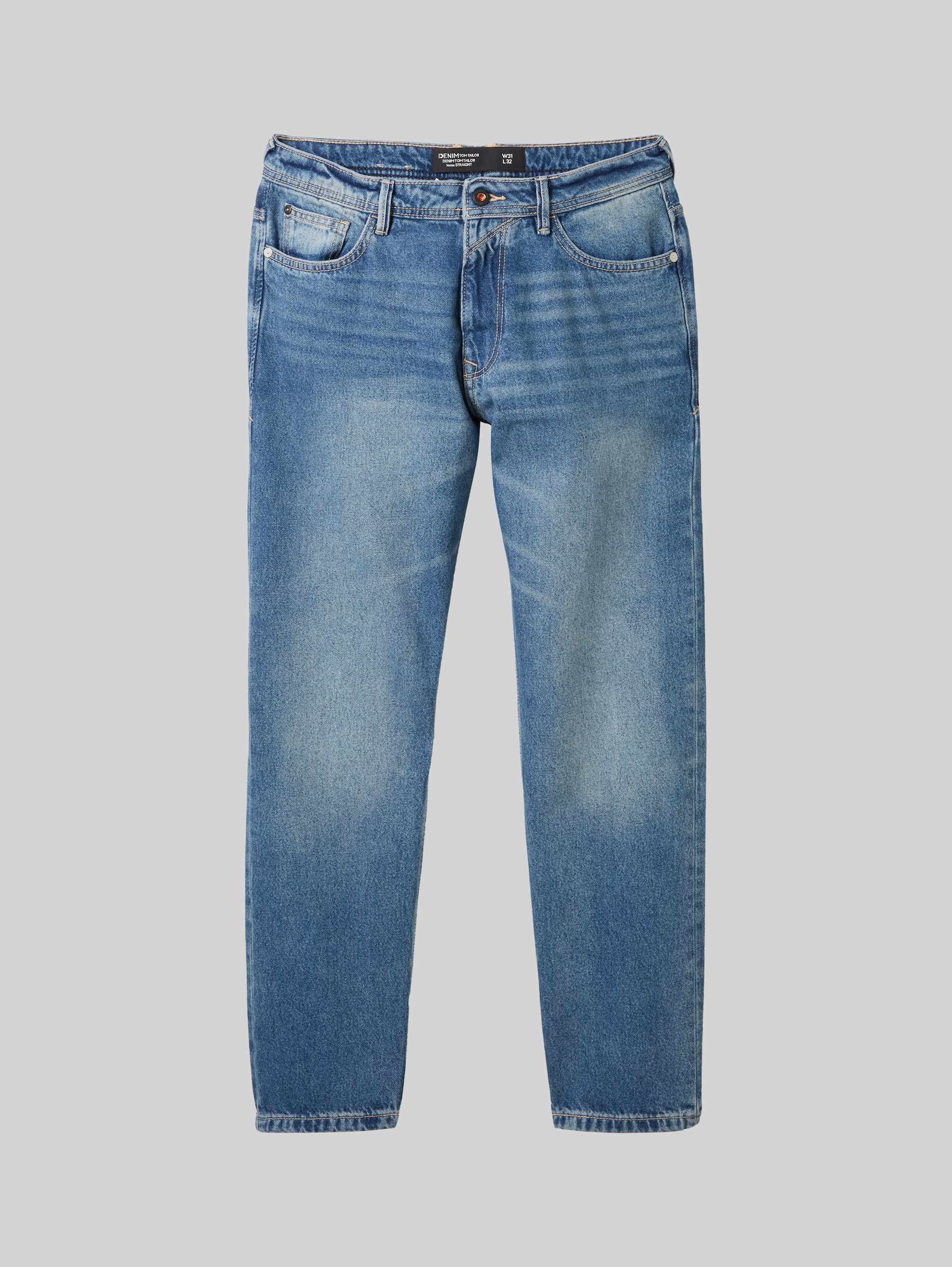 Loose Straight Fit Jeans - Used Mid Stone Blue Denim - Product vooraanzicht