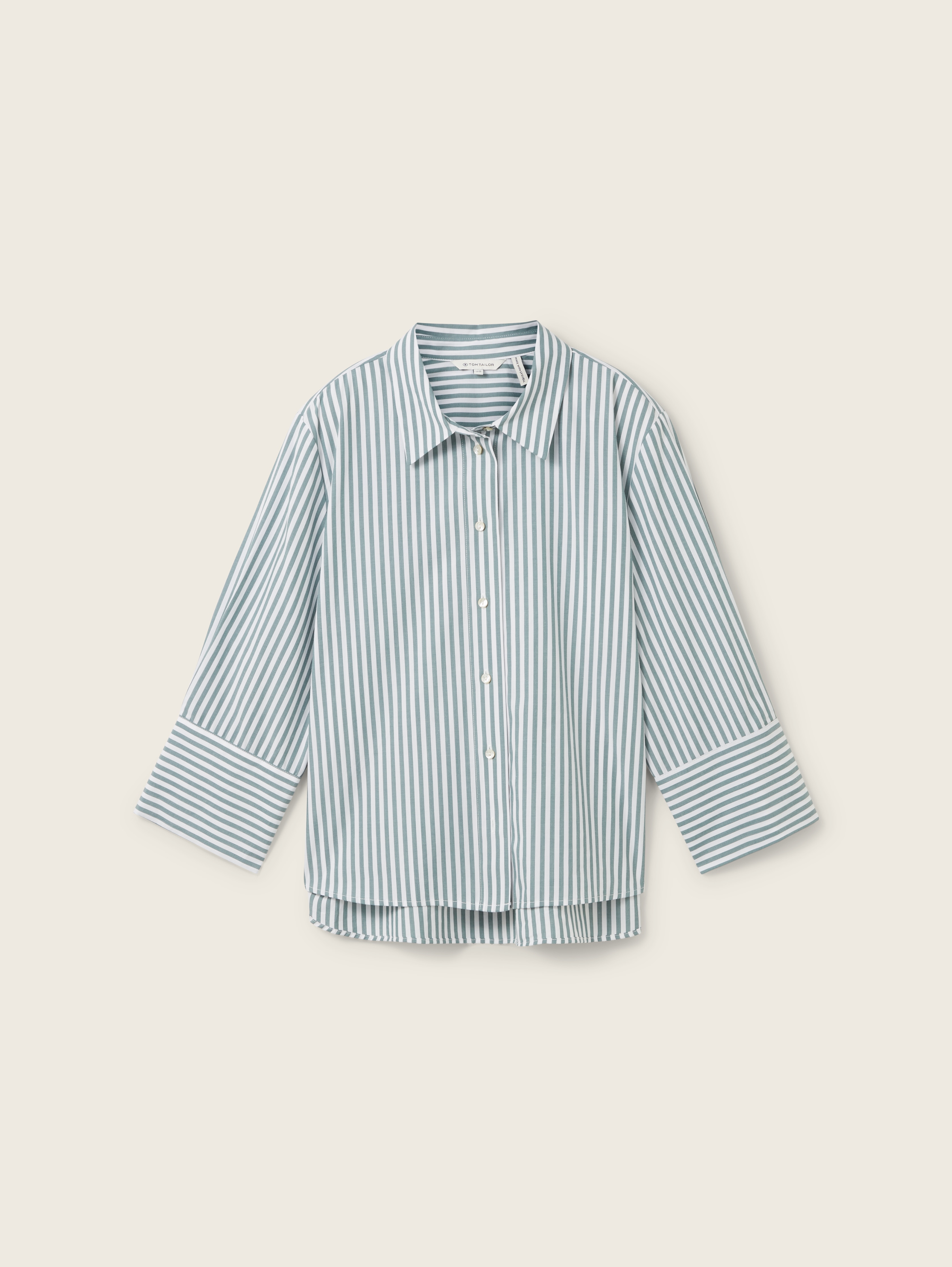 売れ筋商品|||トムテイラー シャツ レディース トップス MODERN SHAPE STRIPED - Button-down blouse - green/white Striped shirt blouse by Tom Tailor