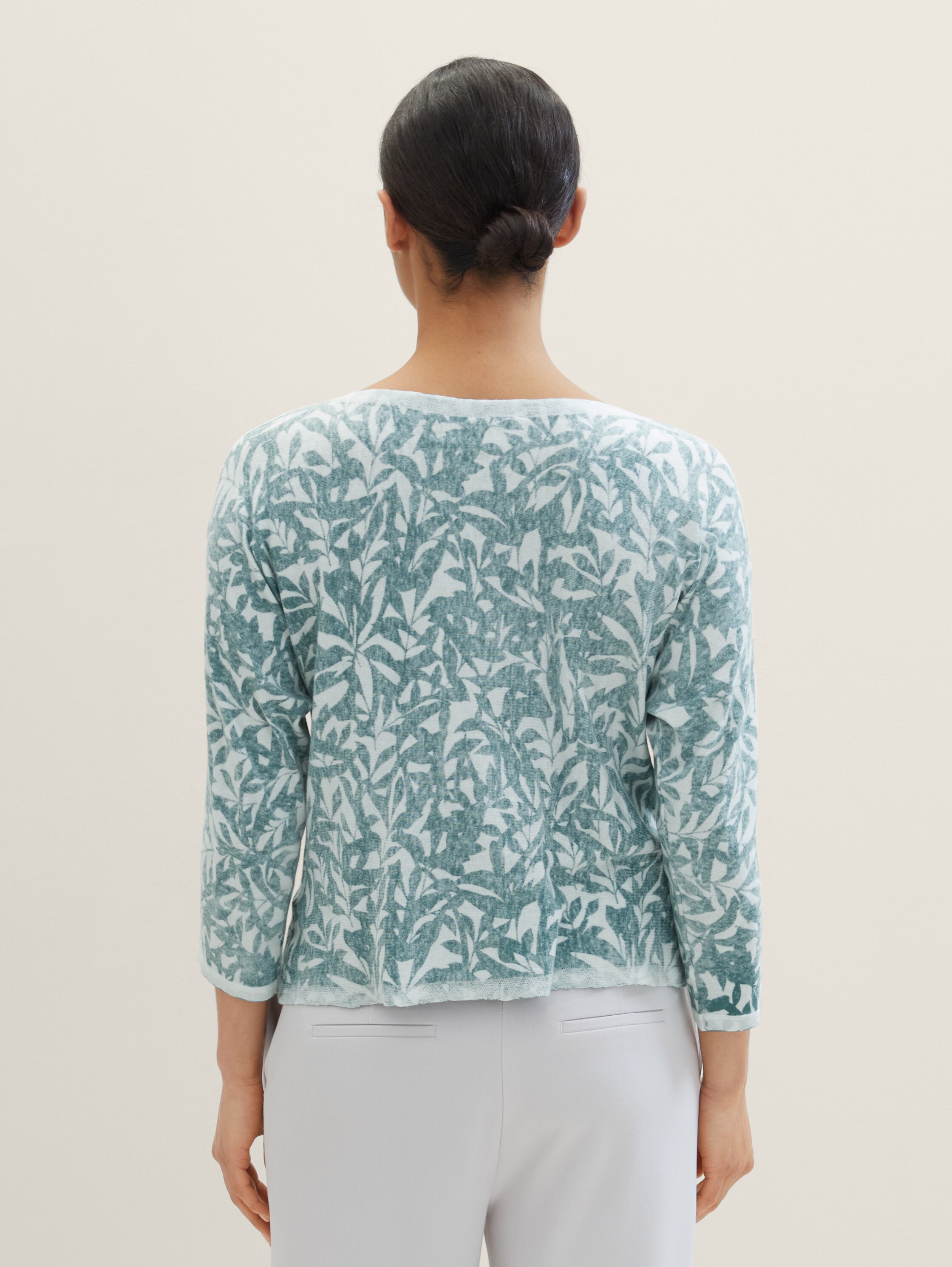 Strickpullover mit Print - green abstract leaf print knit