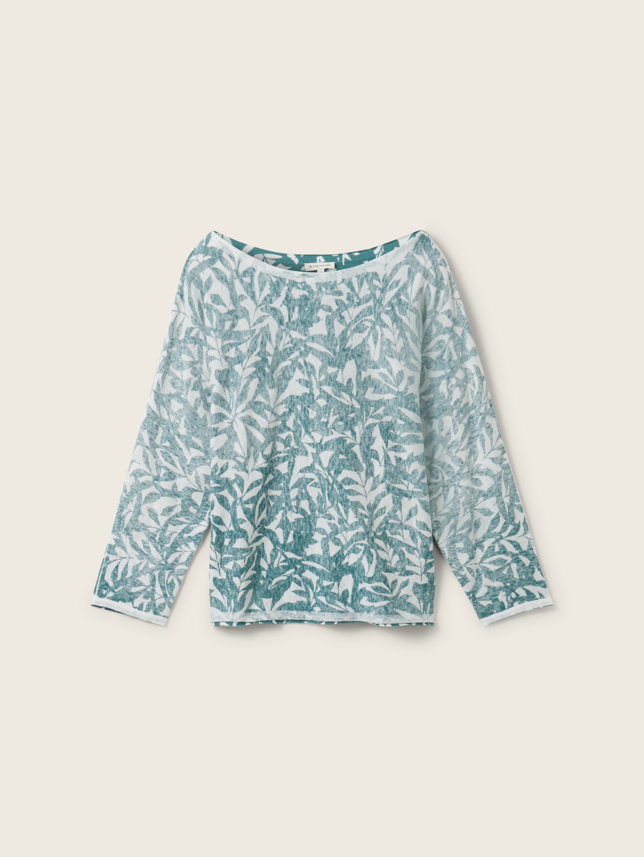 Strickpullover mit Print - green abstract leaf print knit