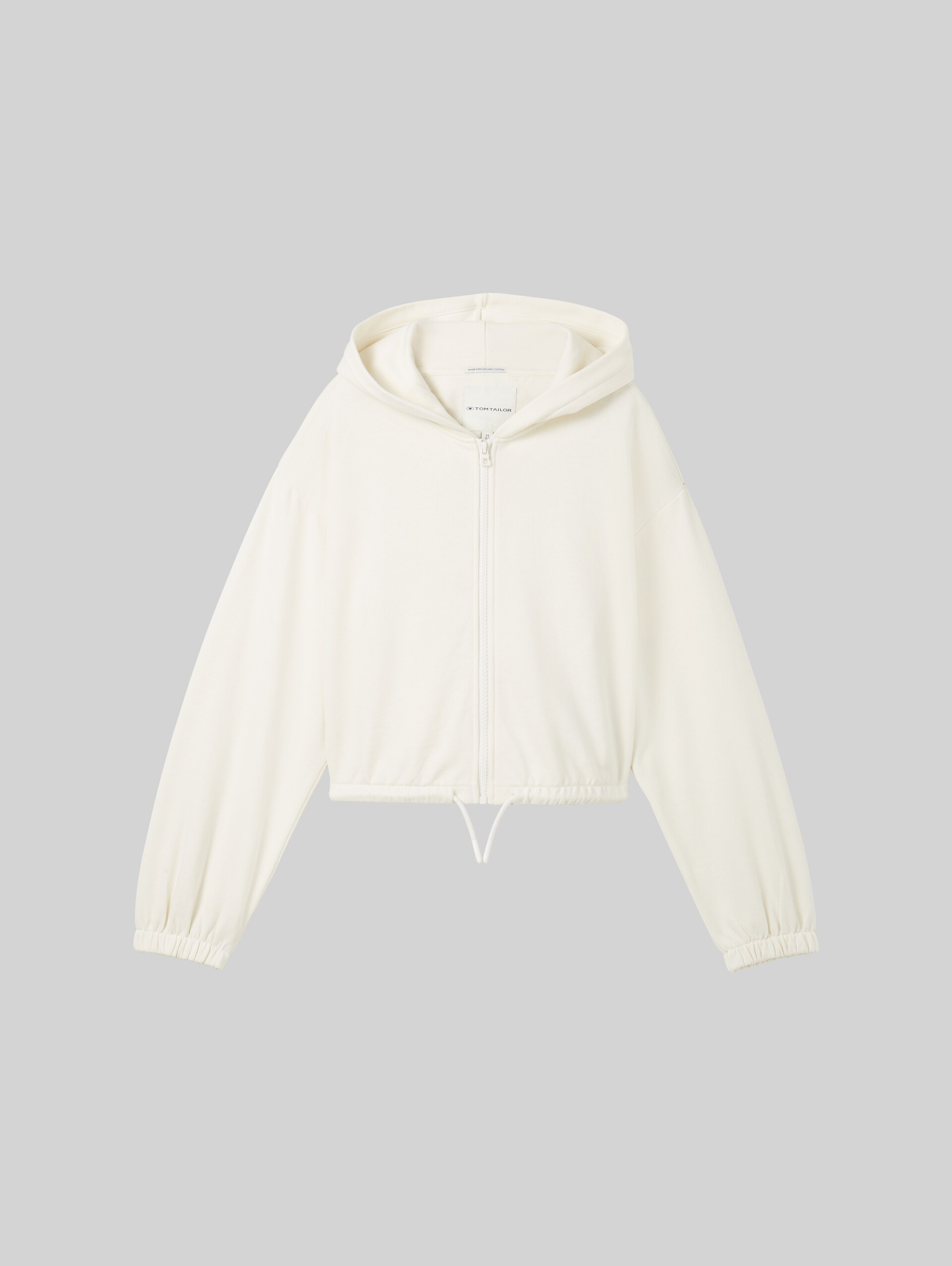 Cropped sweatjacket with organic cotton - Gardenia White - Front product view