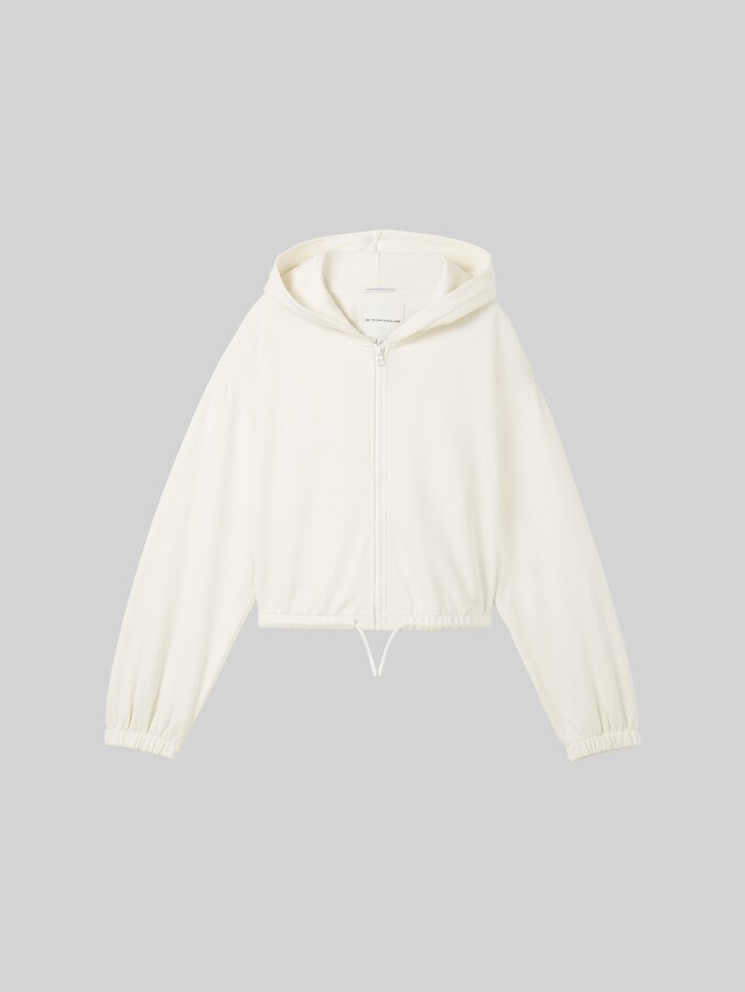 Cropped Sweatjacke mit Bio-Baumwolle von Teen Girls, Gardenia White