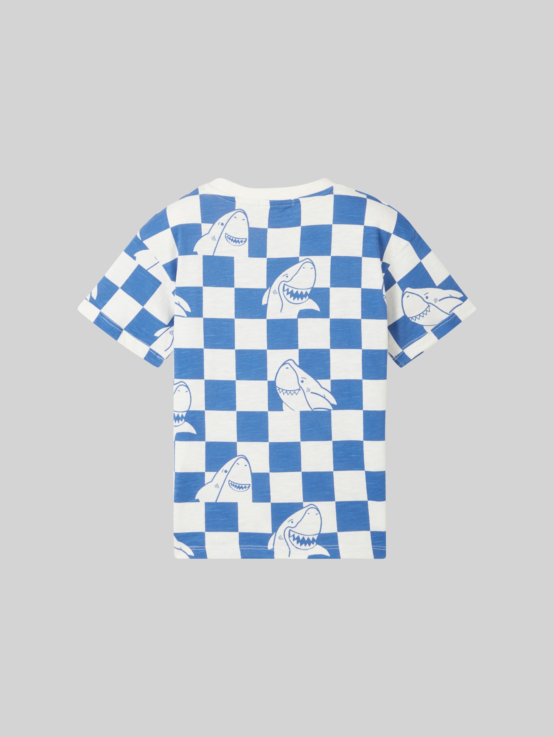 Oversized T-Shirt mit Bio-Baumwolle - blue white shark checkerboard