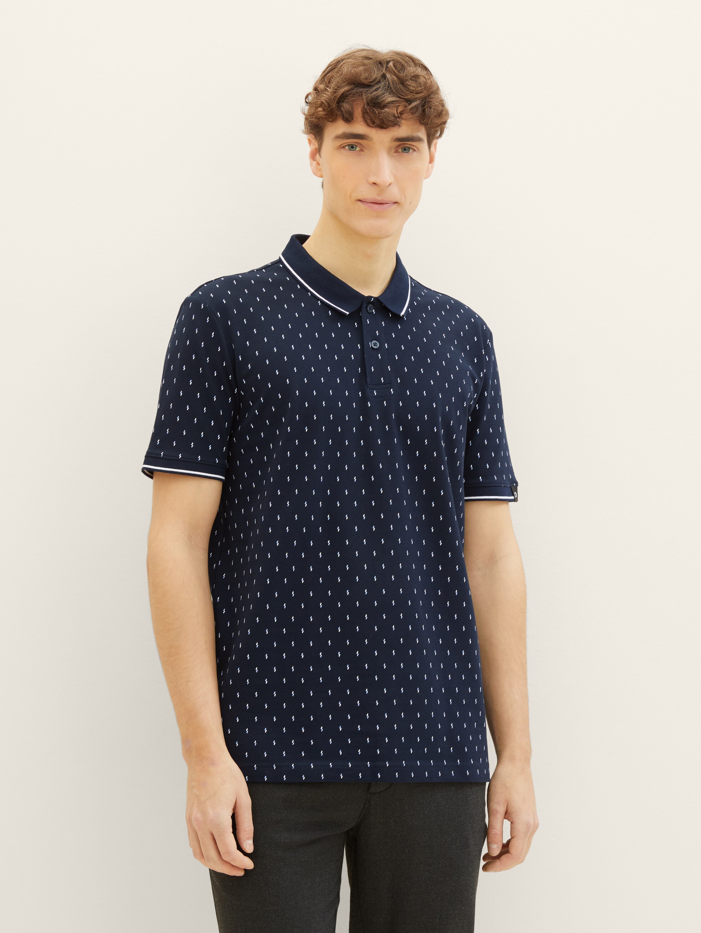 Poloshirt met allover-print - navy mini squares print