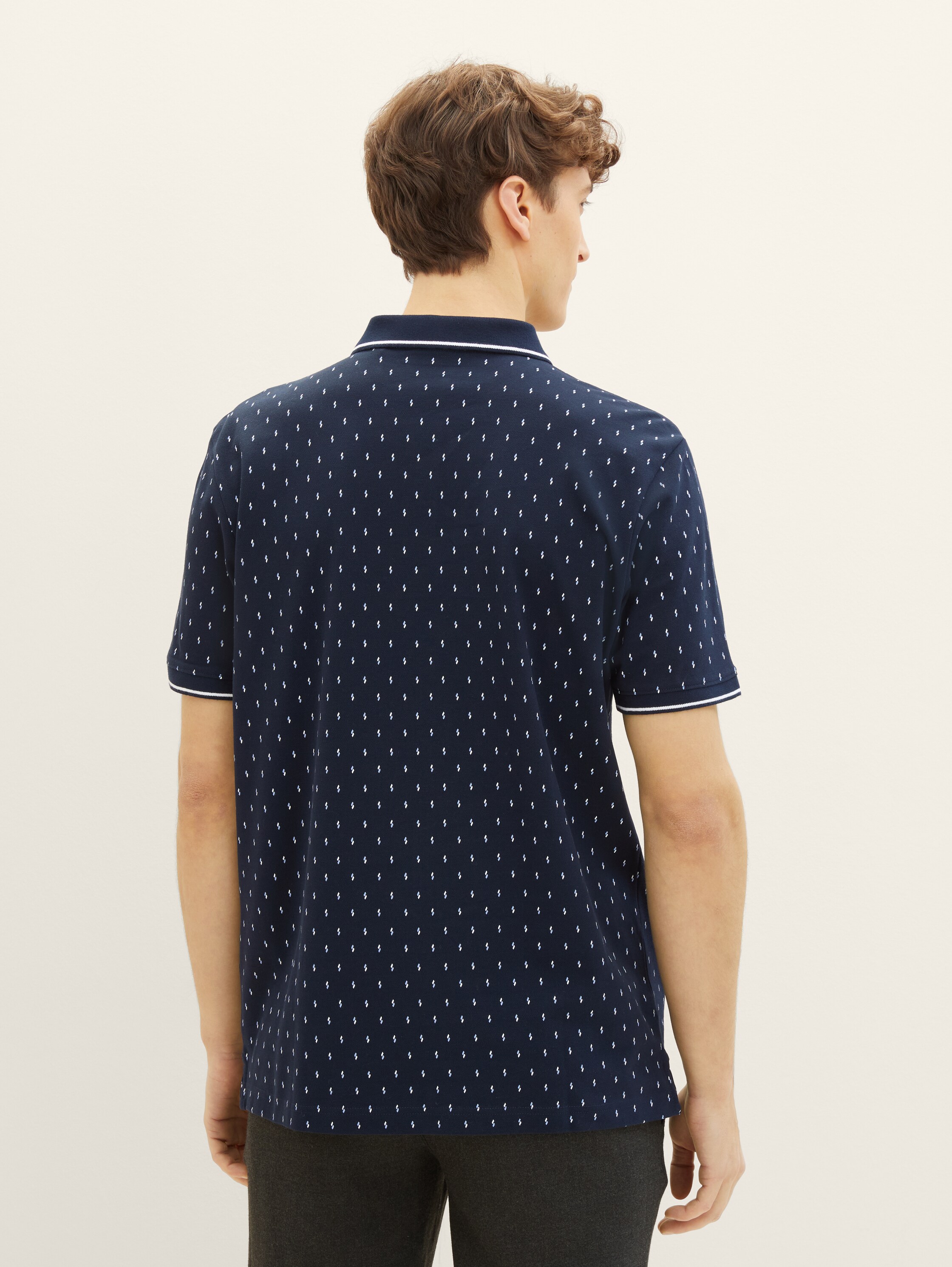 Poloshirt met allover-print - navy mini squares print