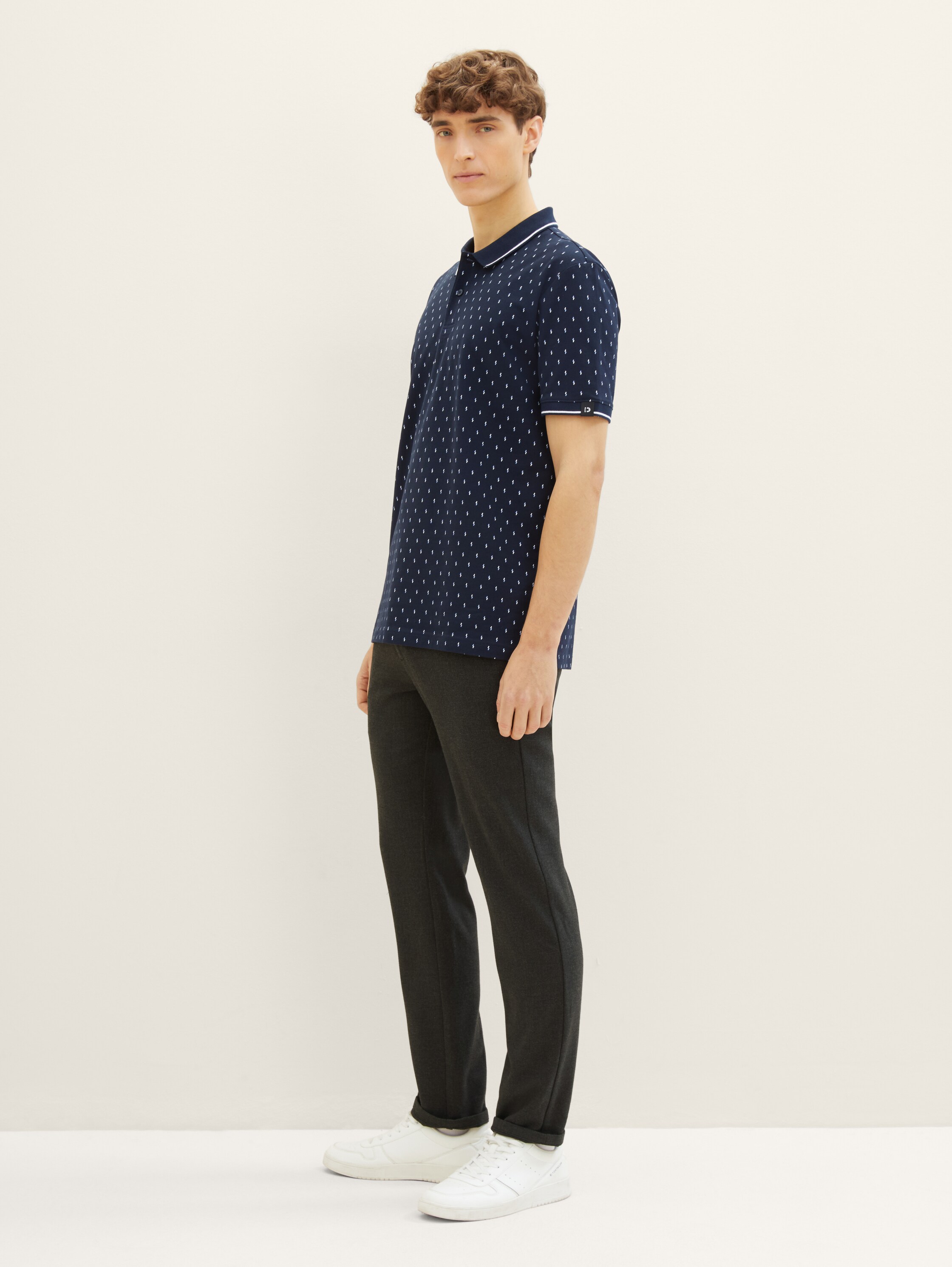 Poloshirt met allover-print - navy mini squares print