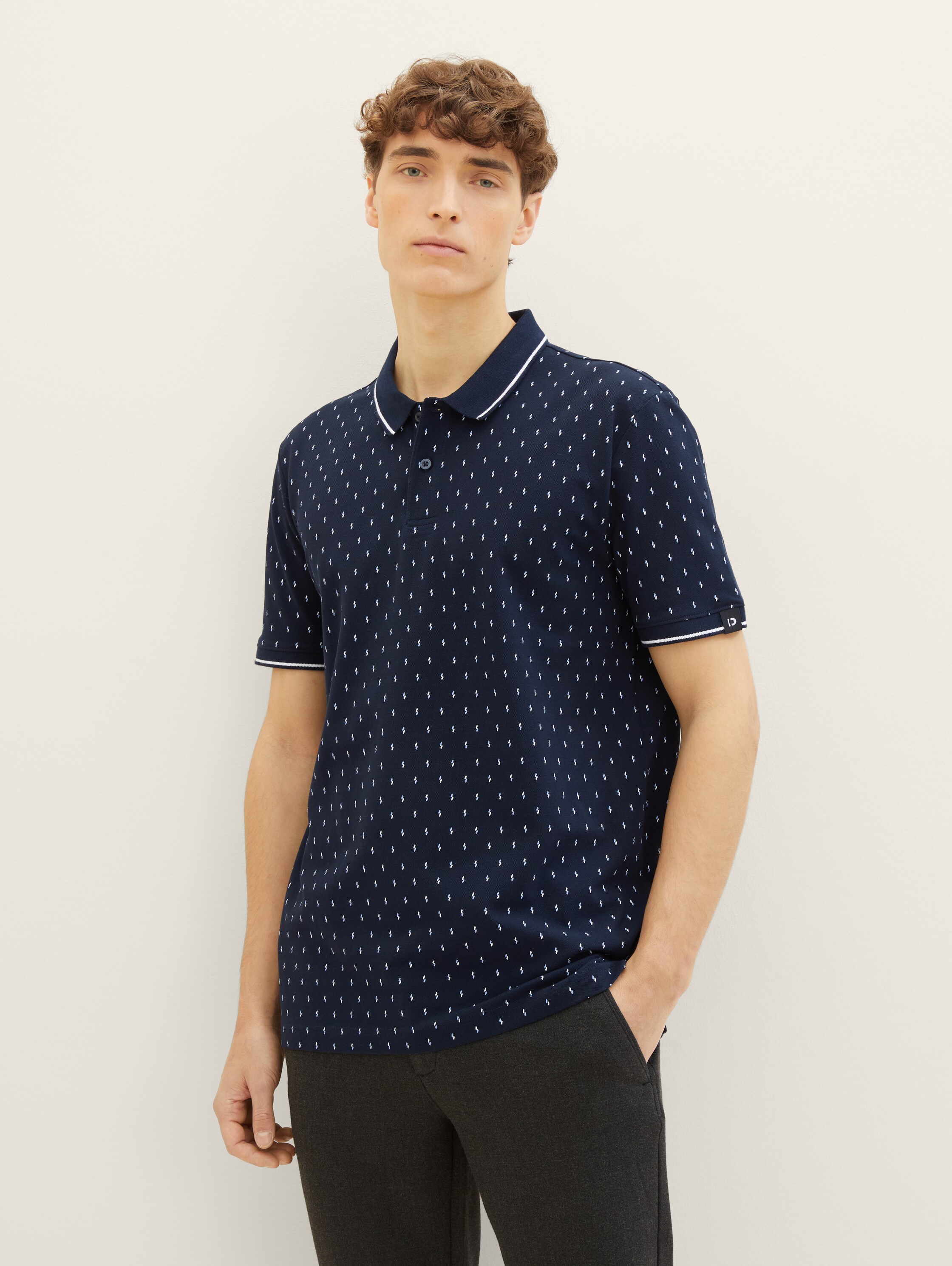 Poloshirt met allover-print - navy mini squares print