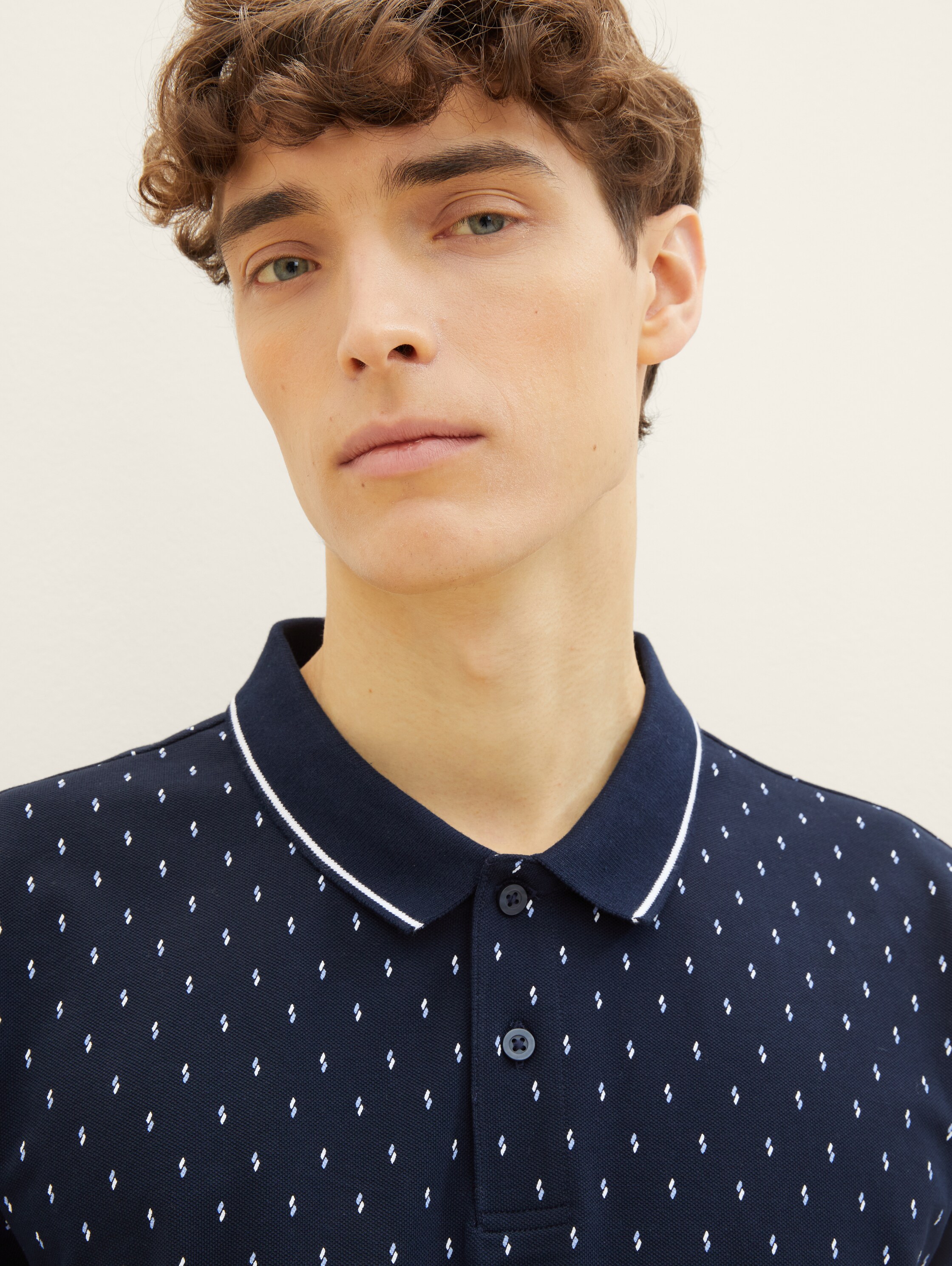 Poloshirt met allover-print - navy mini squares print