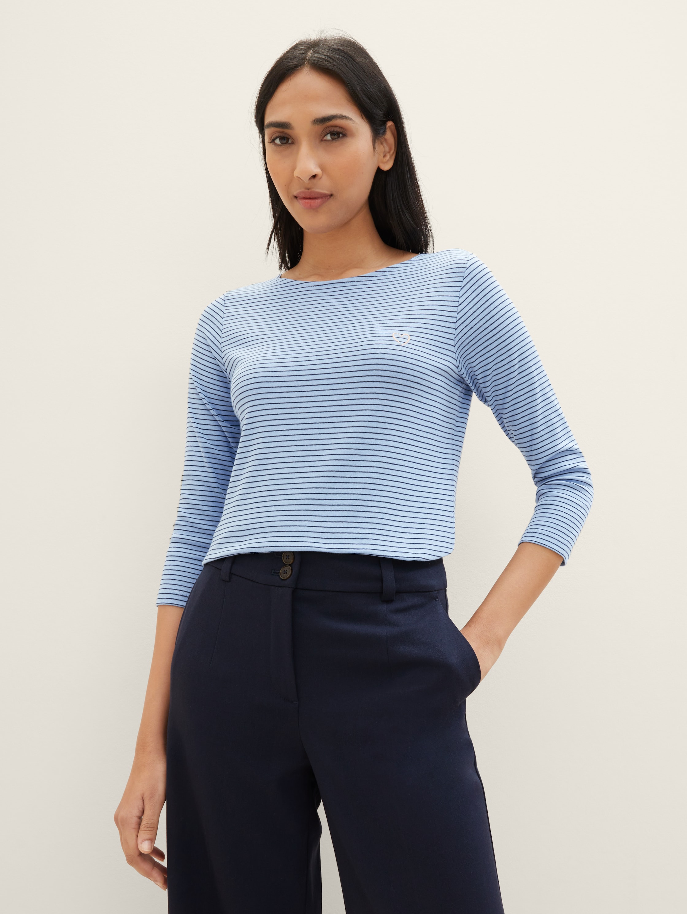 Shirt met 3/4 mouwen van biologisch katoen - blue navy thin stripe