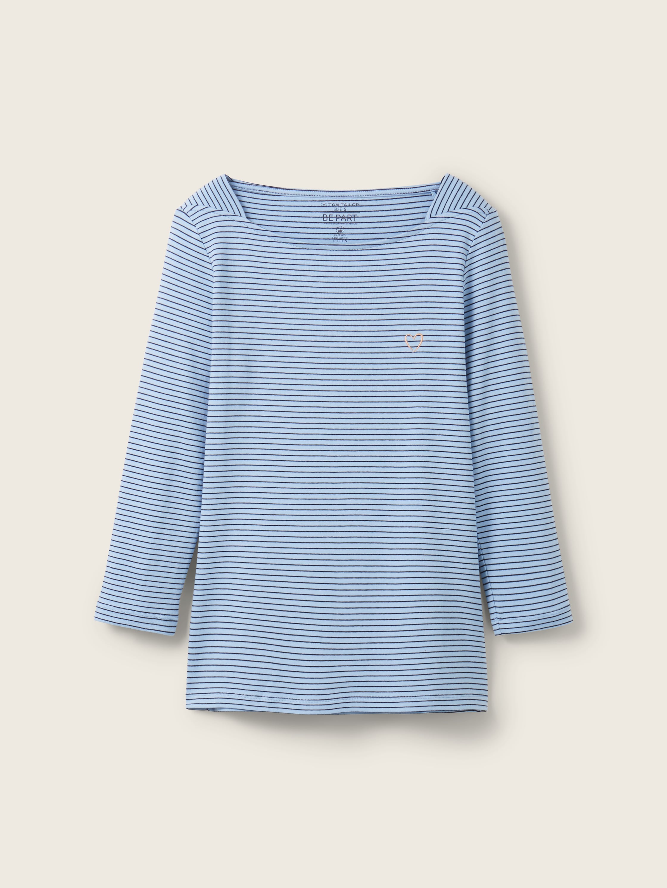 Shirt met 3/4 mouwen van biologisch katoen - blue navy thin stripe - Product vooraanzicht